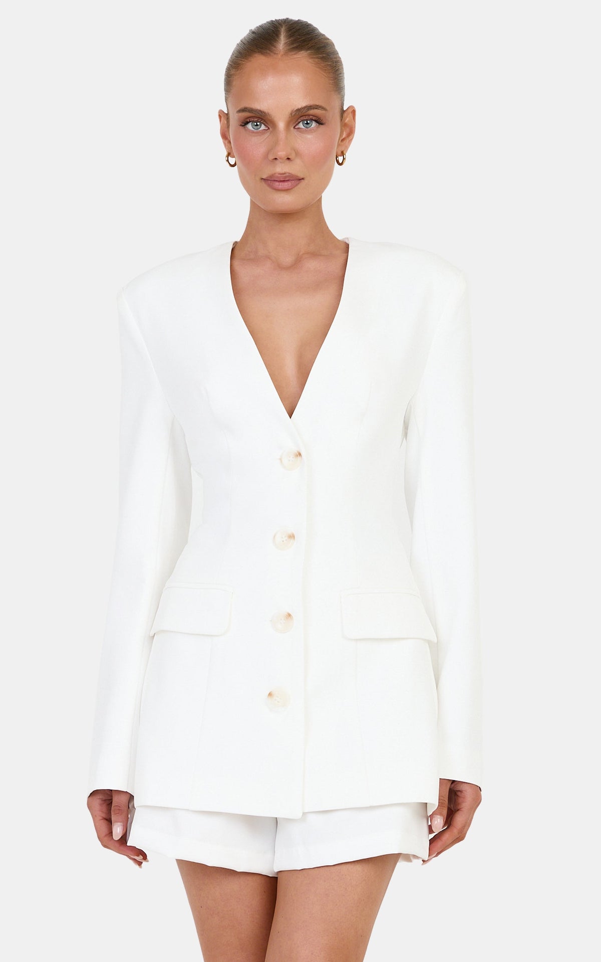 Victoria Blazer - Collarless Blazer in Off White