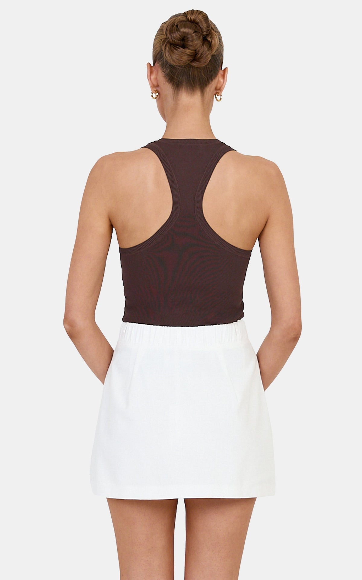 Natasha Skort - Linen Blend Mid Waist Elasticated Back Skort in White