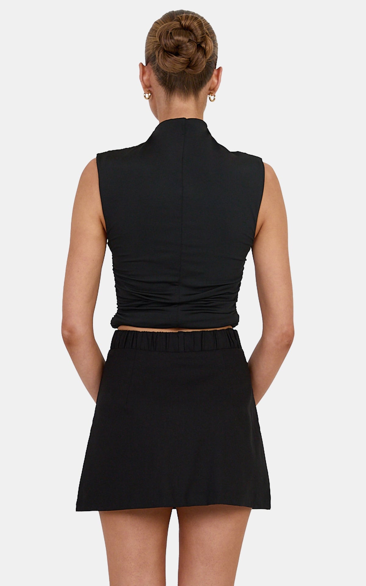 Natasha Skort - Linen Blend Mid Waist Elasticated Back Skort in Black