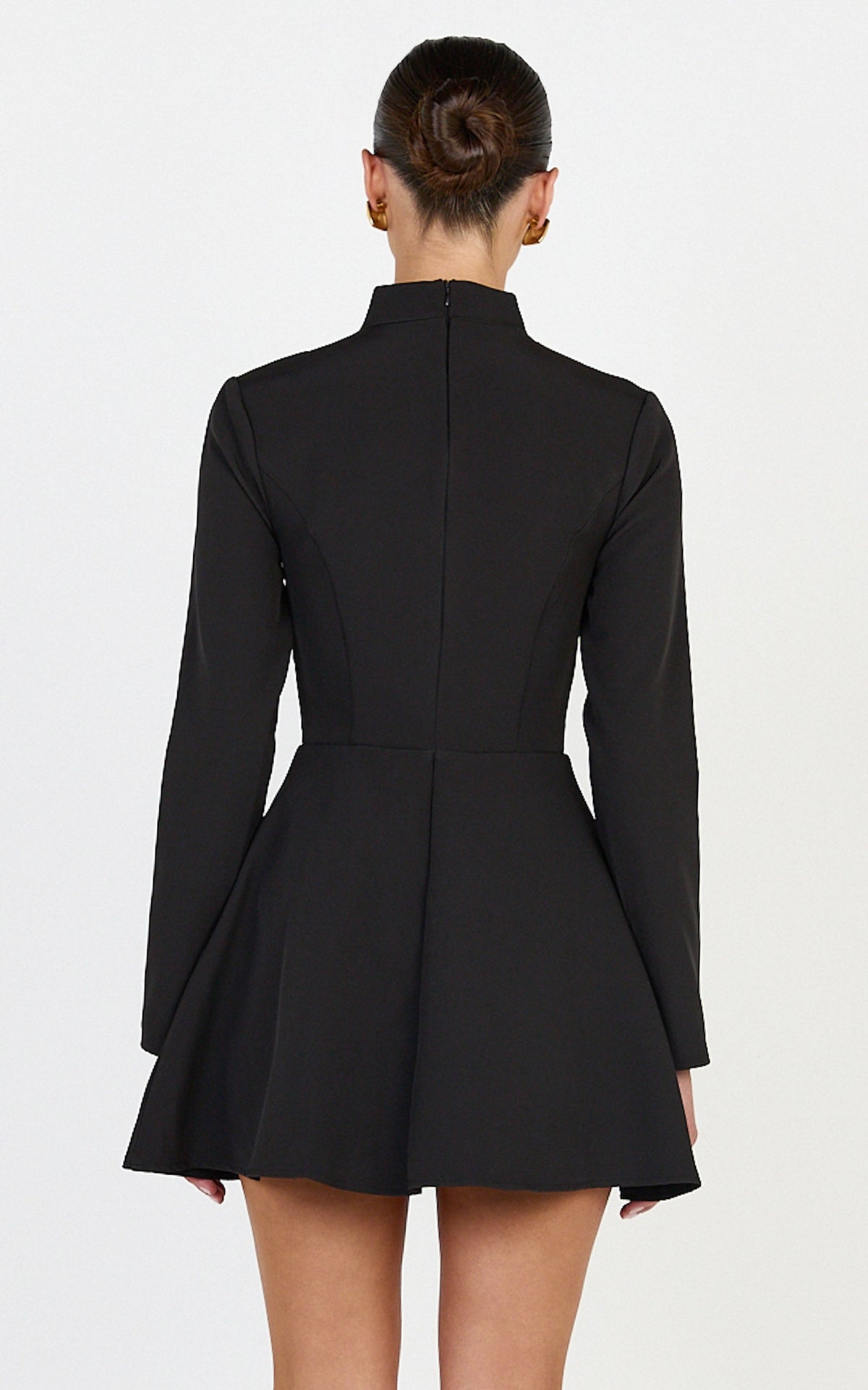 Renee Mini Dress - Long Sleeve Keyhole Fit and Flare Dress in Black