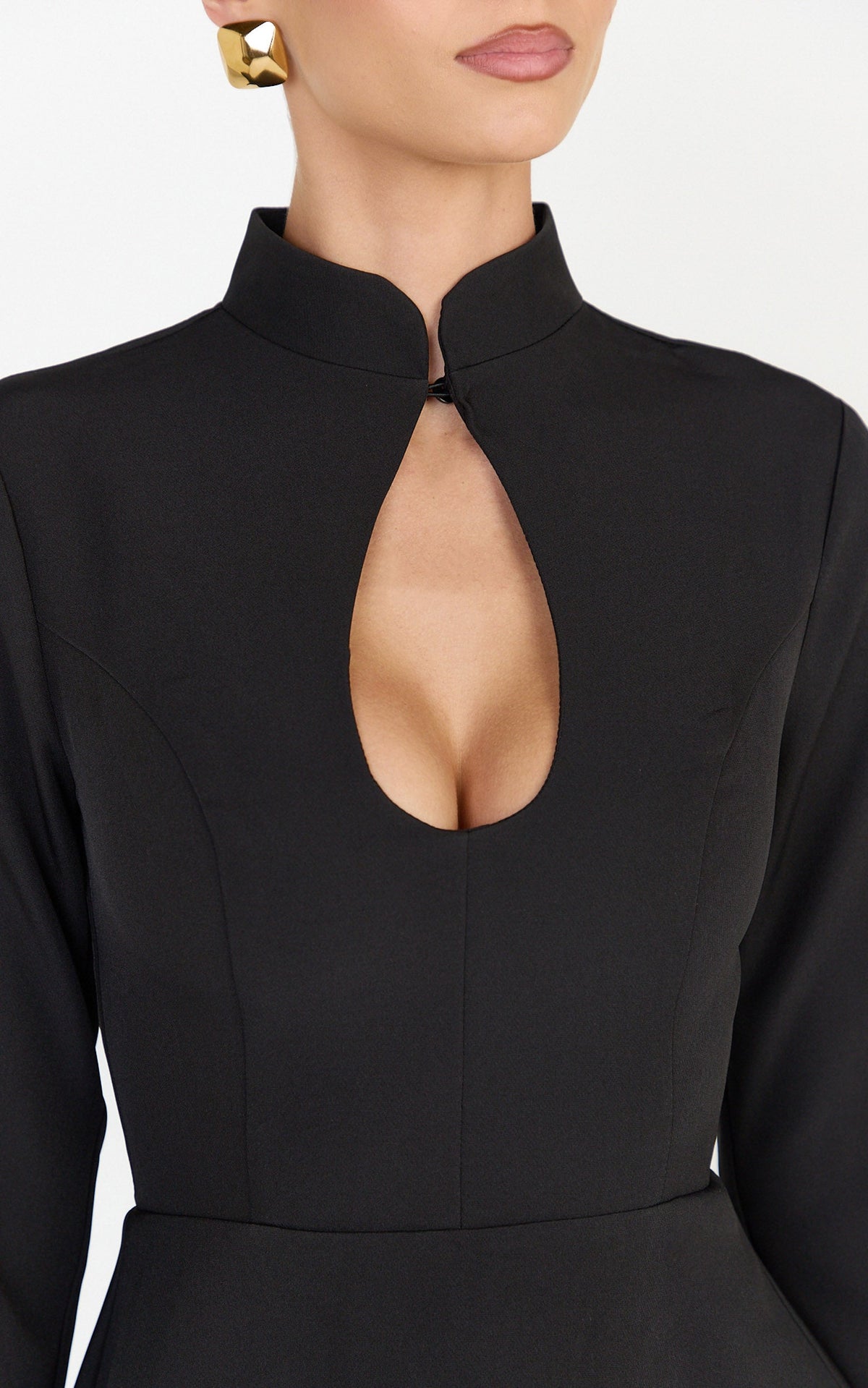 Renee Mini Dress - Long Sleeve Keyhole Fit and Flare Dress in Black