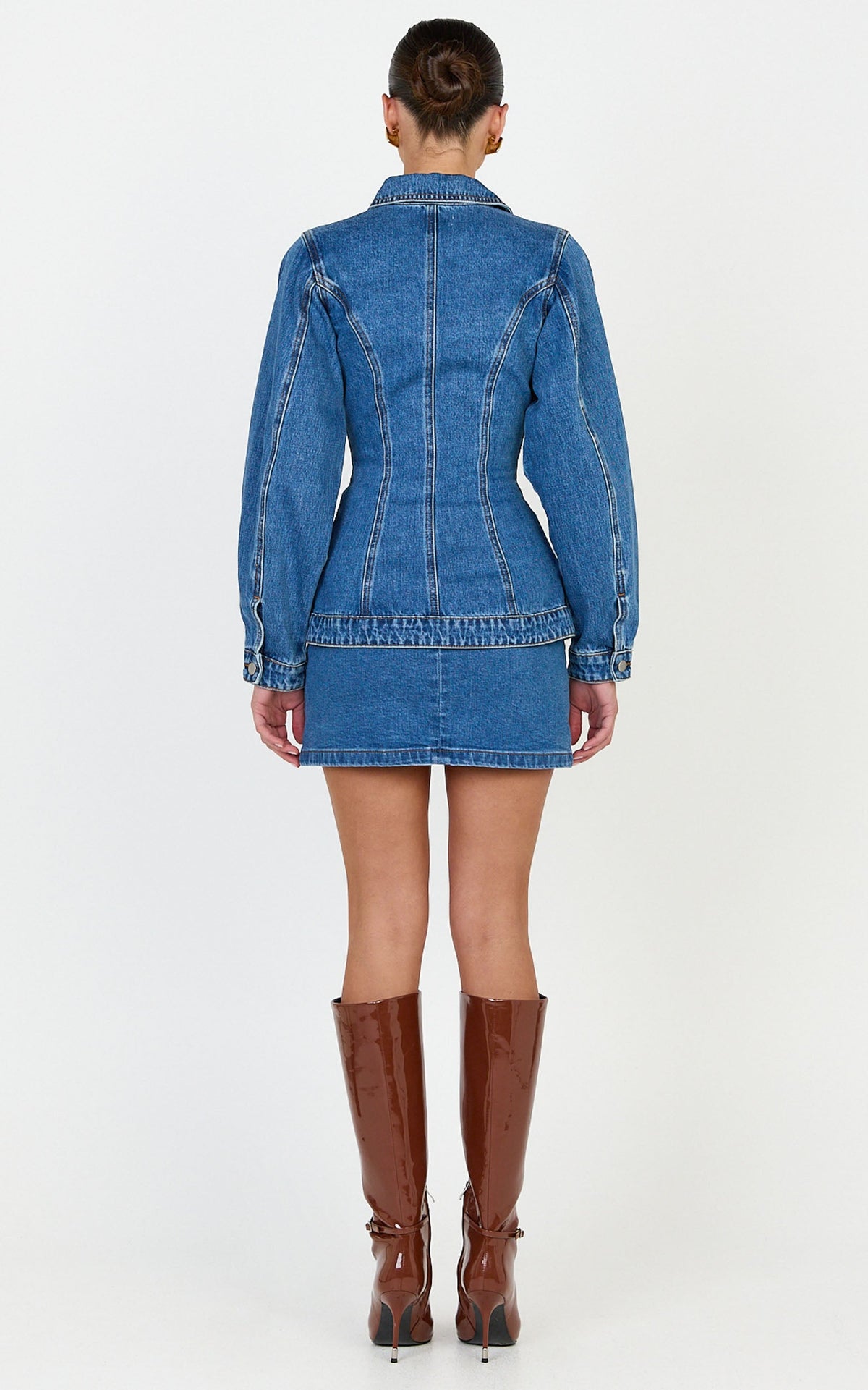 Tianna Jacket - Long Sleeve Contoured Recycled Denim Jacket in Mid Blue Wash