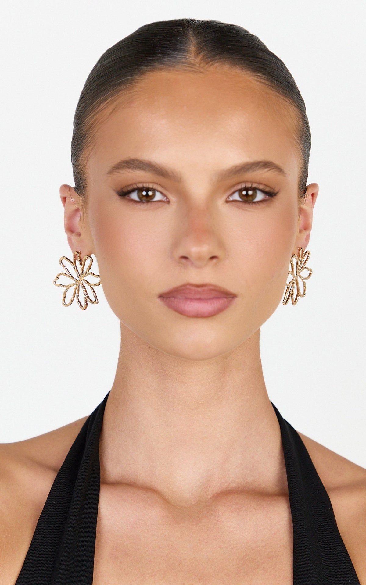 Jolie Earrings - Floral Stud Statement Earrings in Gold