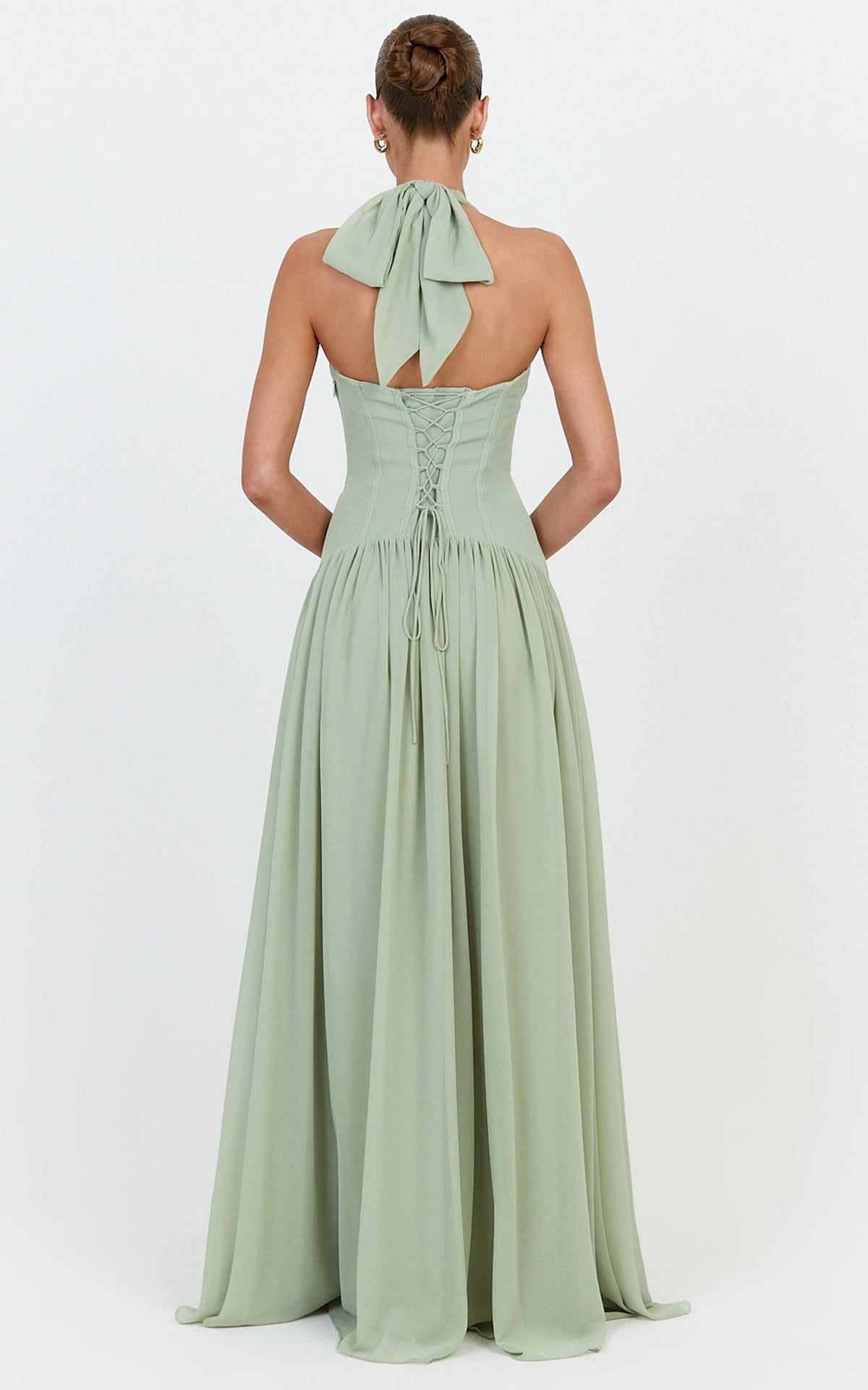 Josephine Maxi Dress - Contrast Corset Halter Neck Dress in Sage