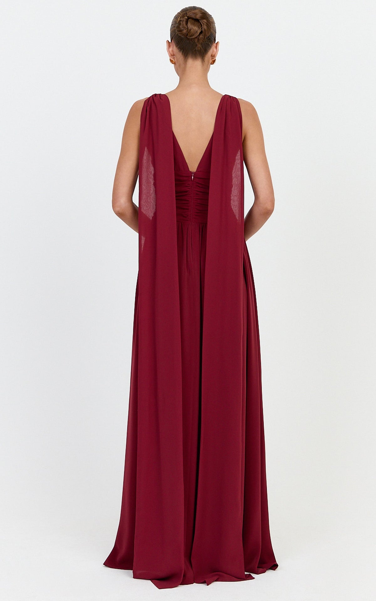 Tatiana Maxi Dress - Plunge Neckline Fit And Flare Dress in Wine