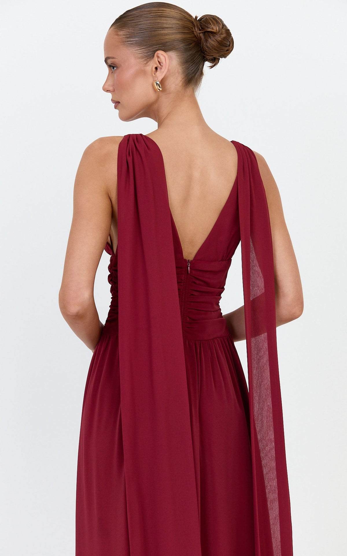 Tatiana Maxi Dress - Plunge Neckline Fit And Flare Dress in Wine