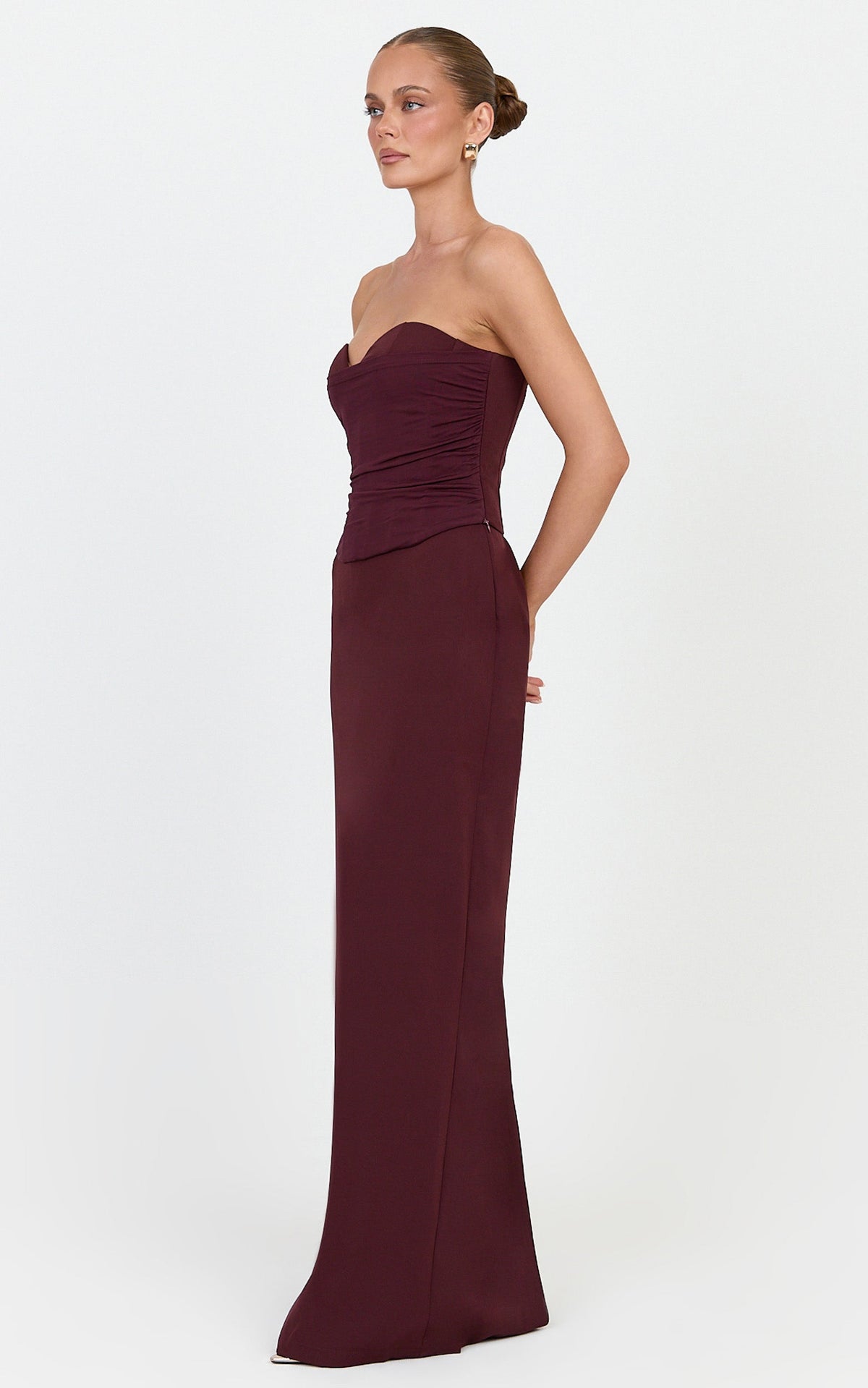 Helda Top - Strapless Corset Lace Up Back Top in Plum