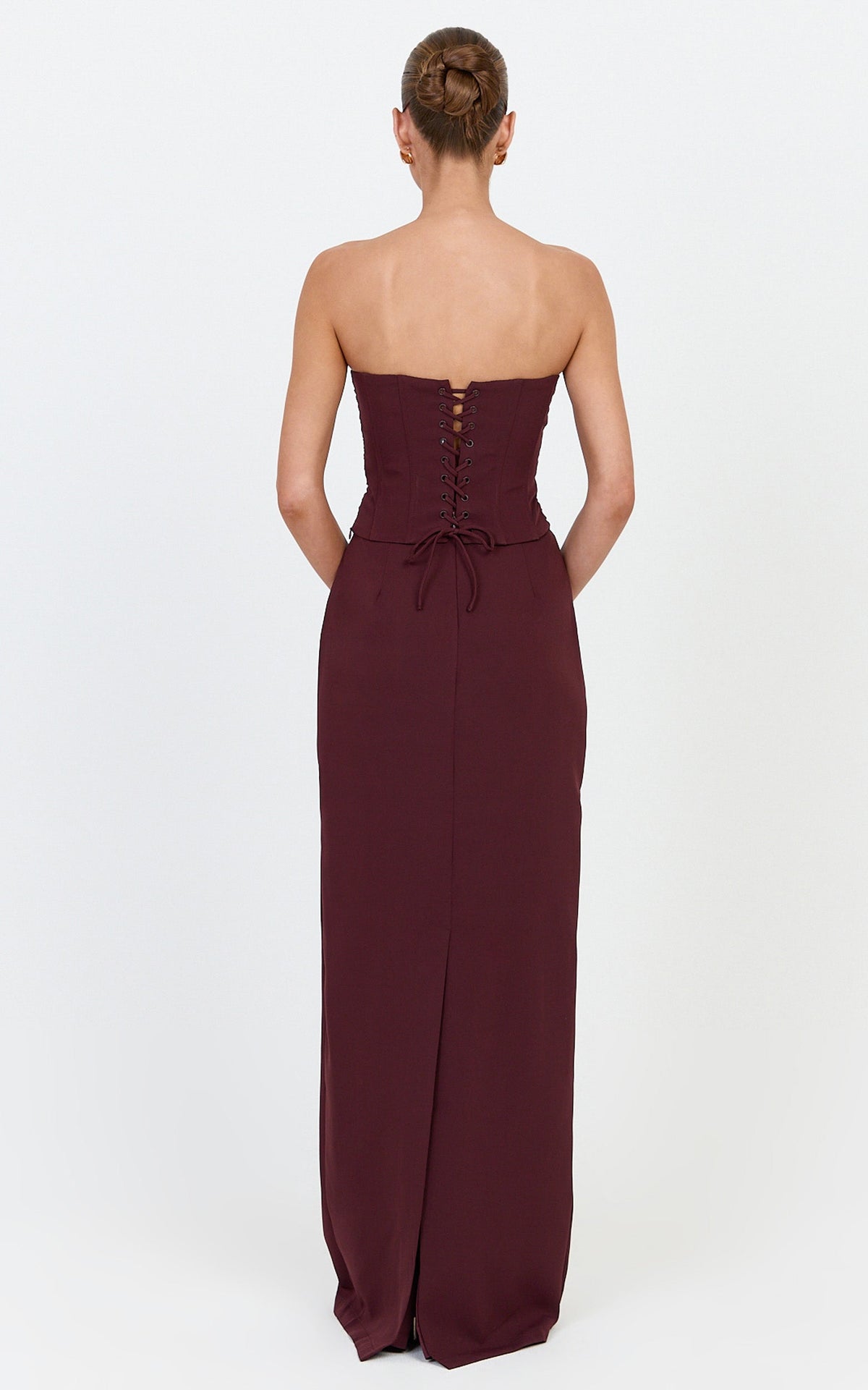 Helda Maxi Skirt - Mid Waist Back Split Skirt in Plum