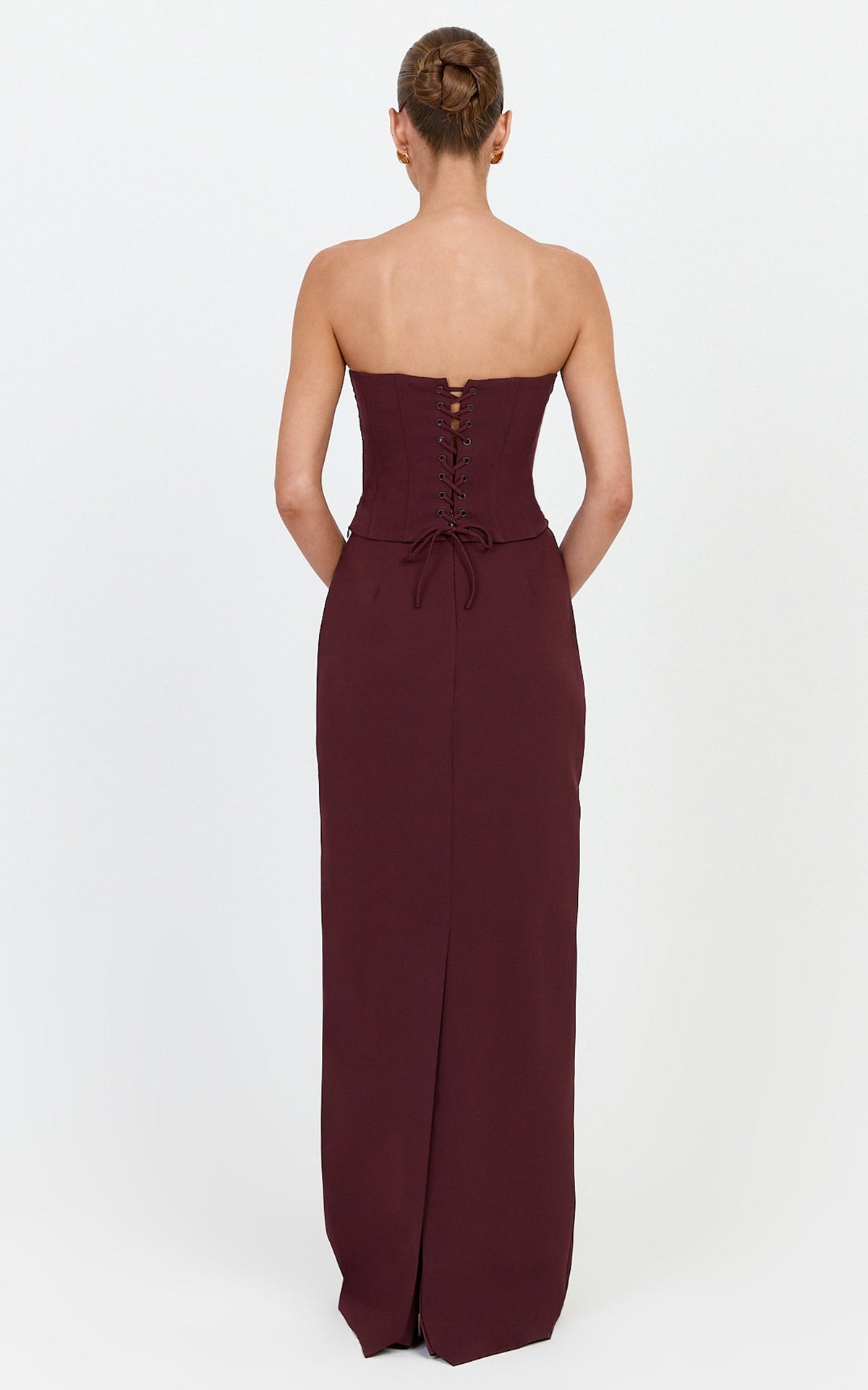 Helda Top - Strapless Corset Lace Up Back Top in Plum