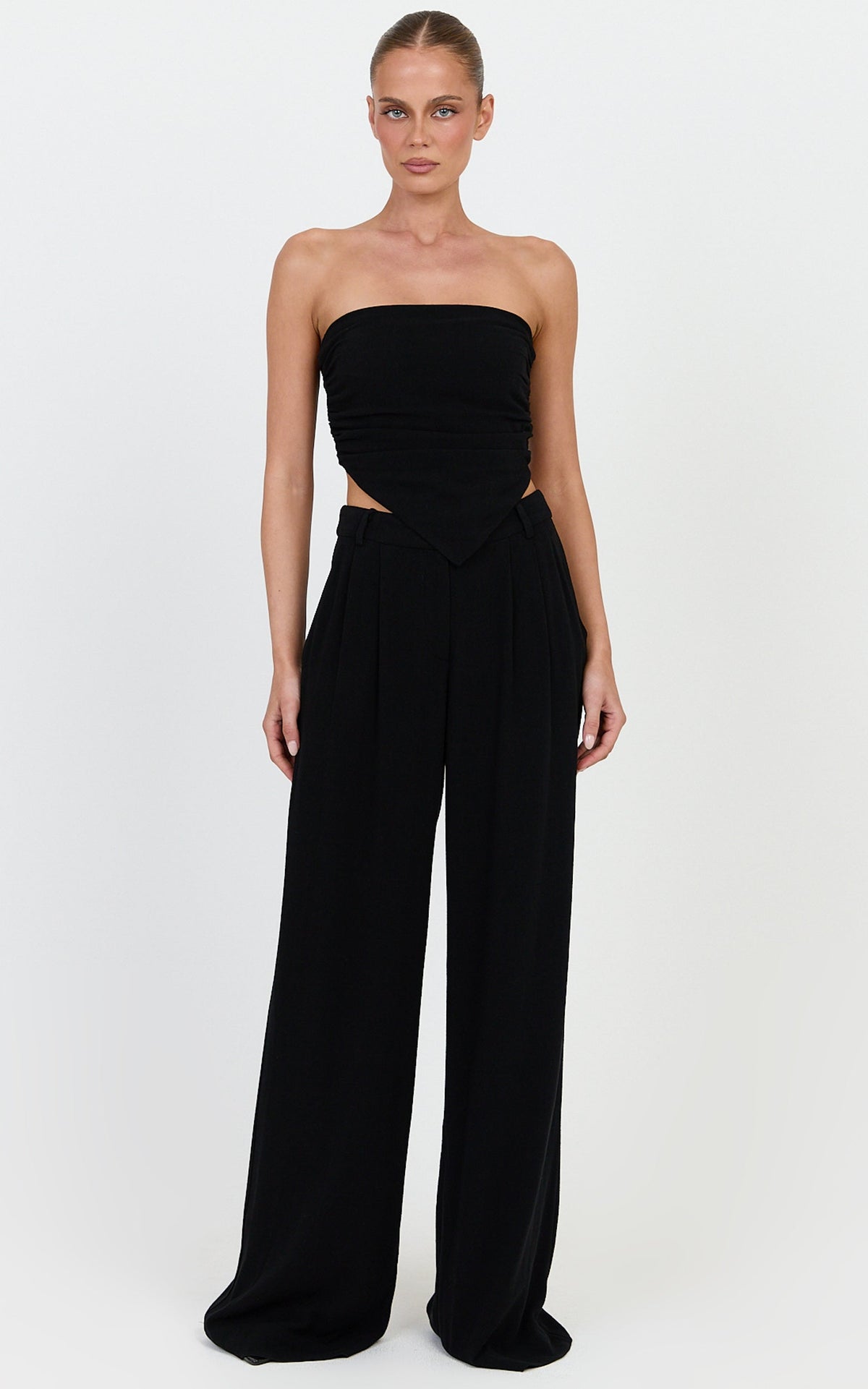 Norma Pants - High Waist Linen Blend Wide Leg Pants in Black