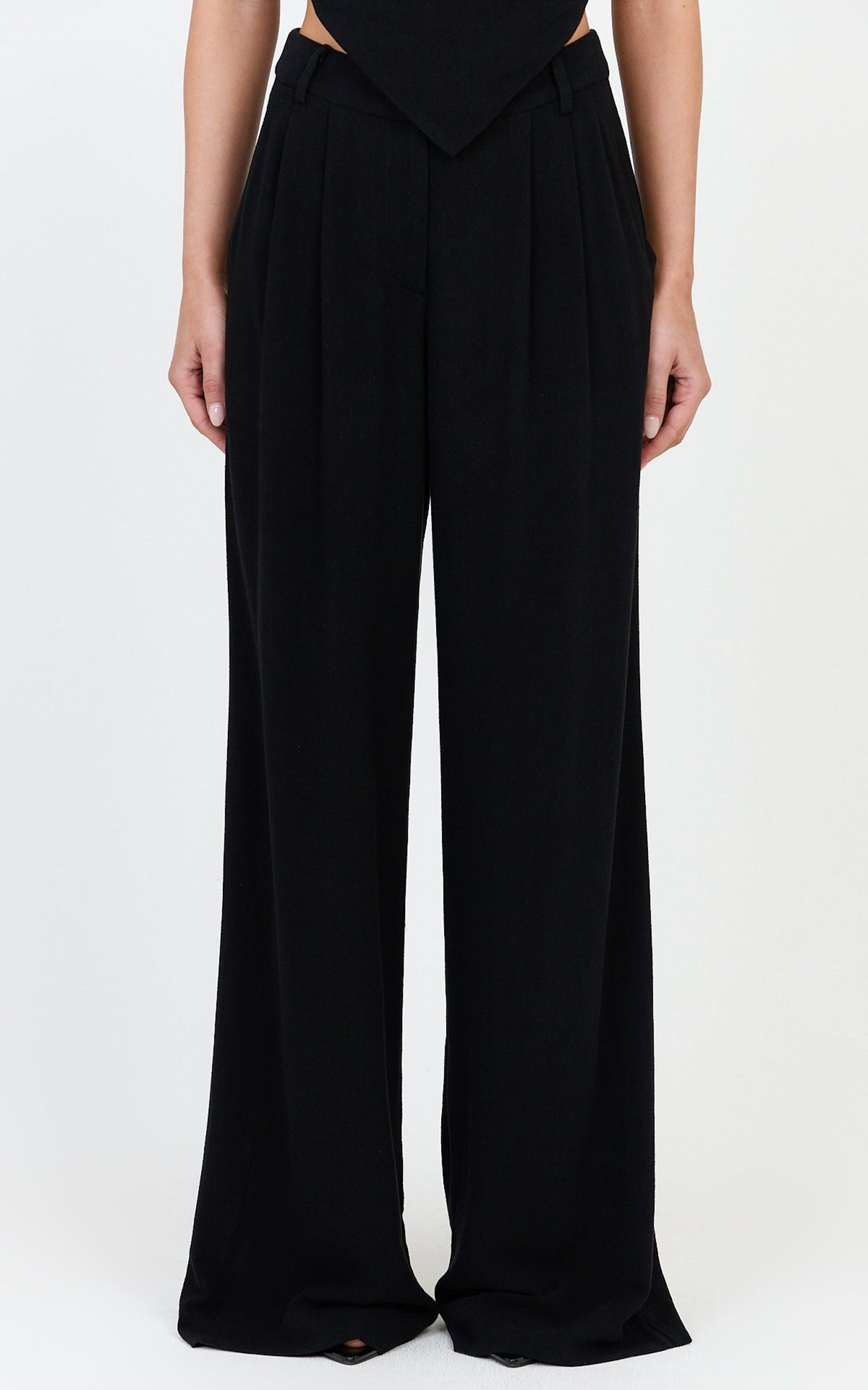 Norma Pants - High Waist Linen Blend Wide Leg Pants in Black
