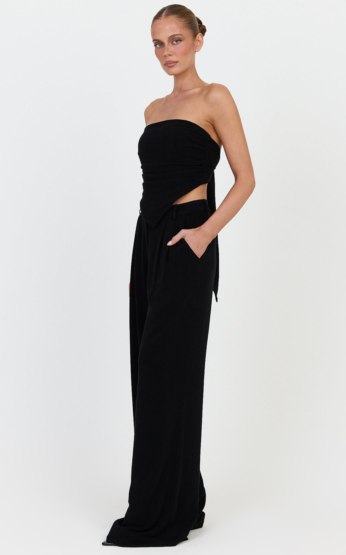 Norma Pants - High Waist Linen Blend Wide Leg Pants in Black