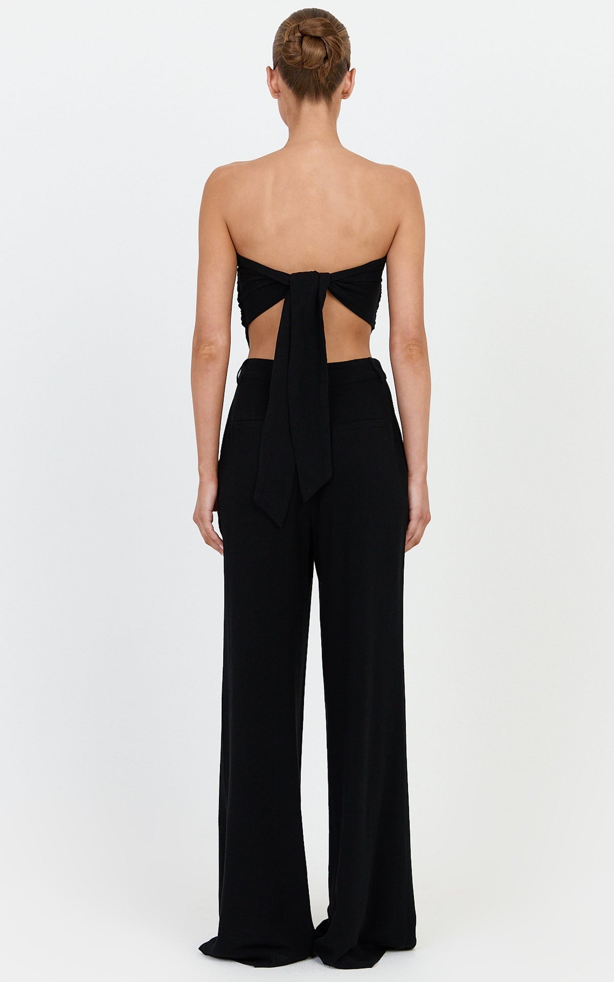 Norma Top - Strapless Linen Blend Scarf Tie Top in Black