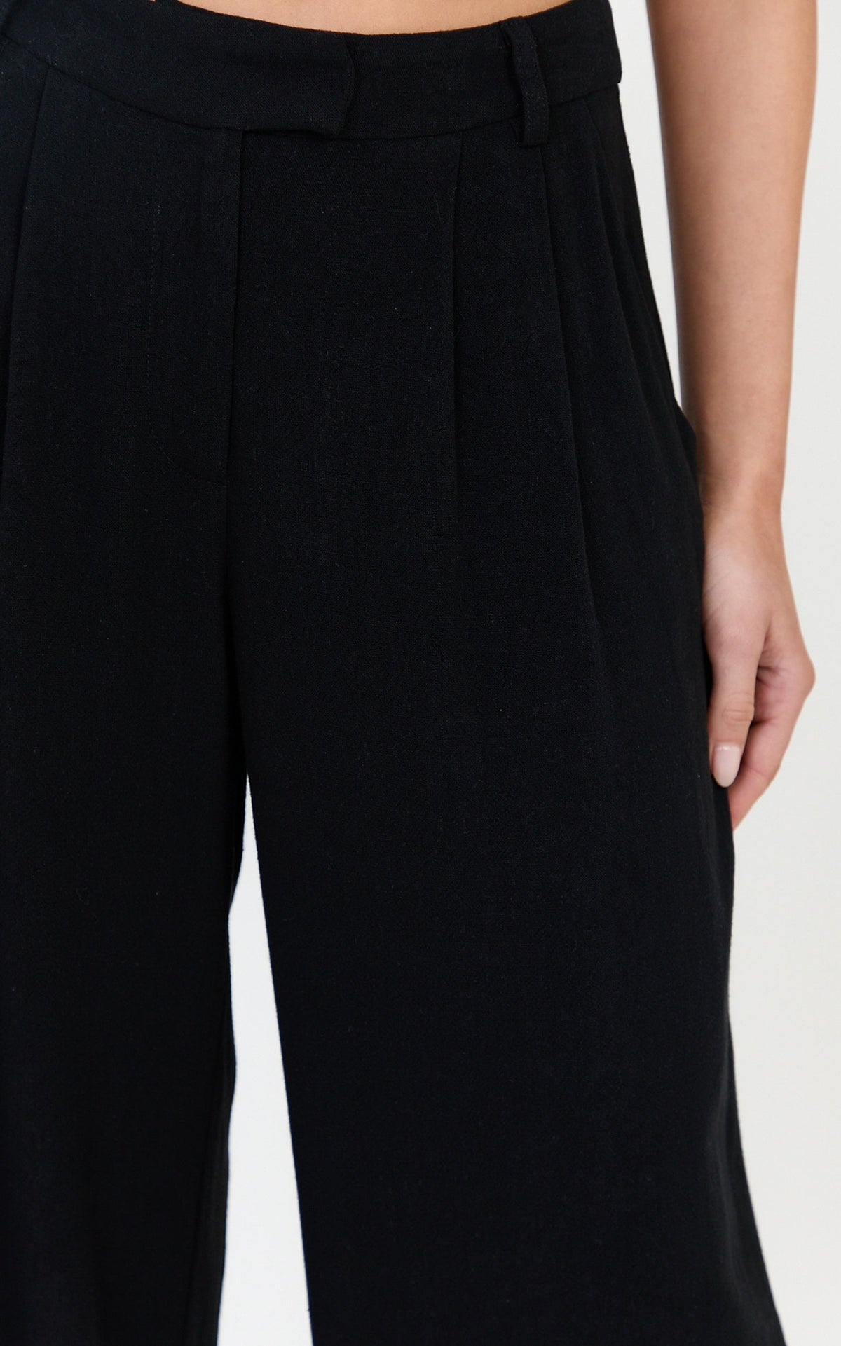 Norma Pants - High Waist Linen Blend Wide Leg Pants in Black