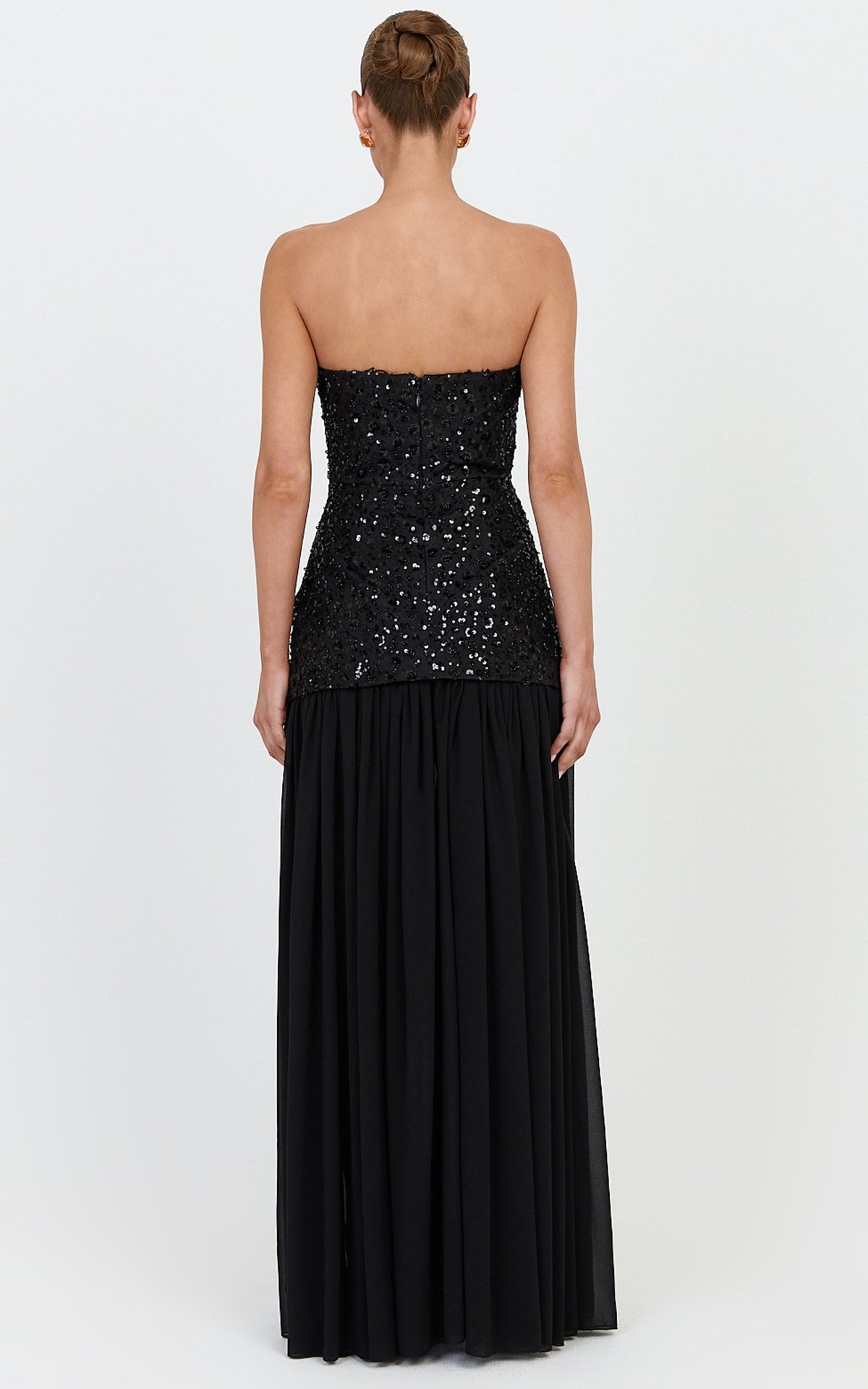 Anastasia Maxi Dress - Contrast Sequin Bodice Fit And Flare Dress in Black
