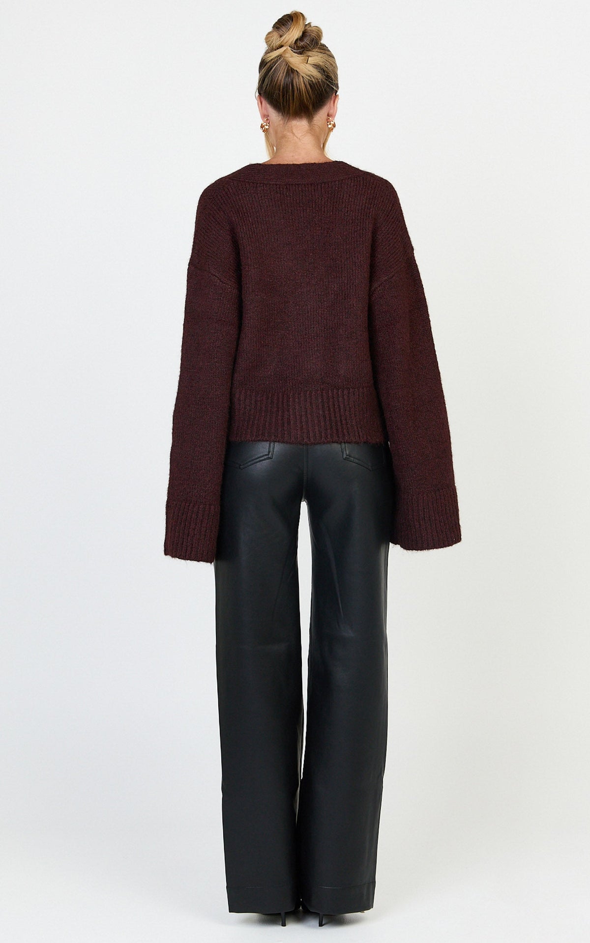 Becka Cardigan - Oversized Recycled Knitted Button Through Cardigan in Wine