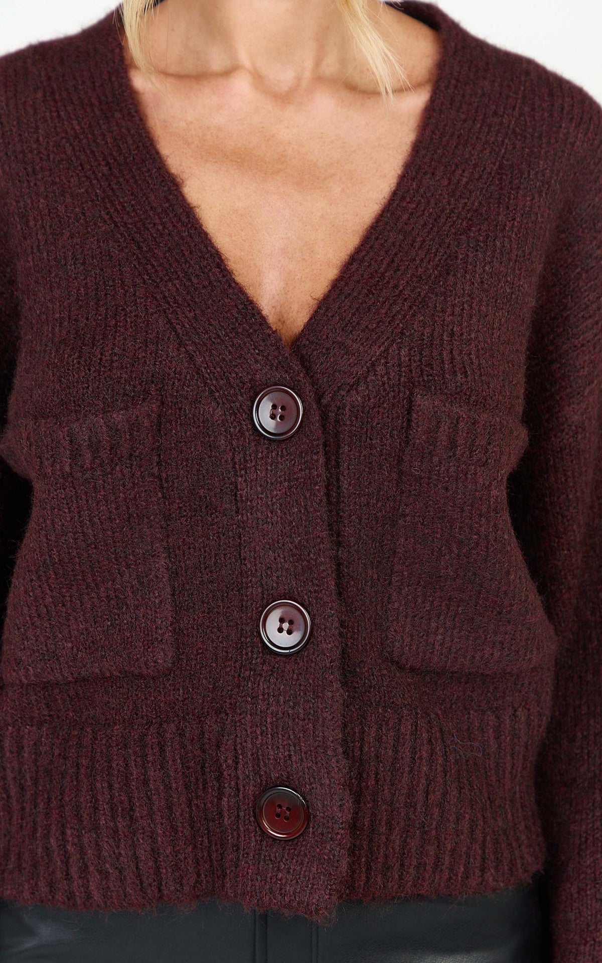 Becka Cardigan - Oversized Recycled Knitted Button Through Cardigan in Wine