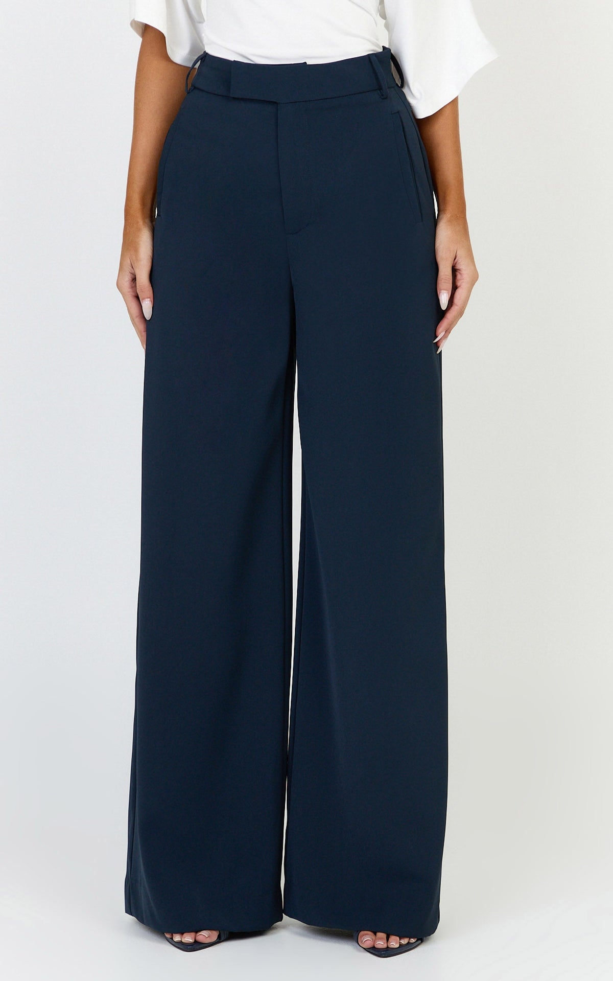 Selena Pants - High Waisted Wide Leg Tailored Pants in Navy