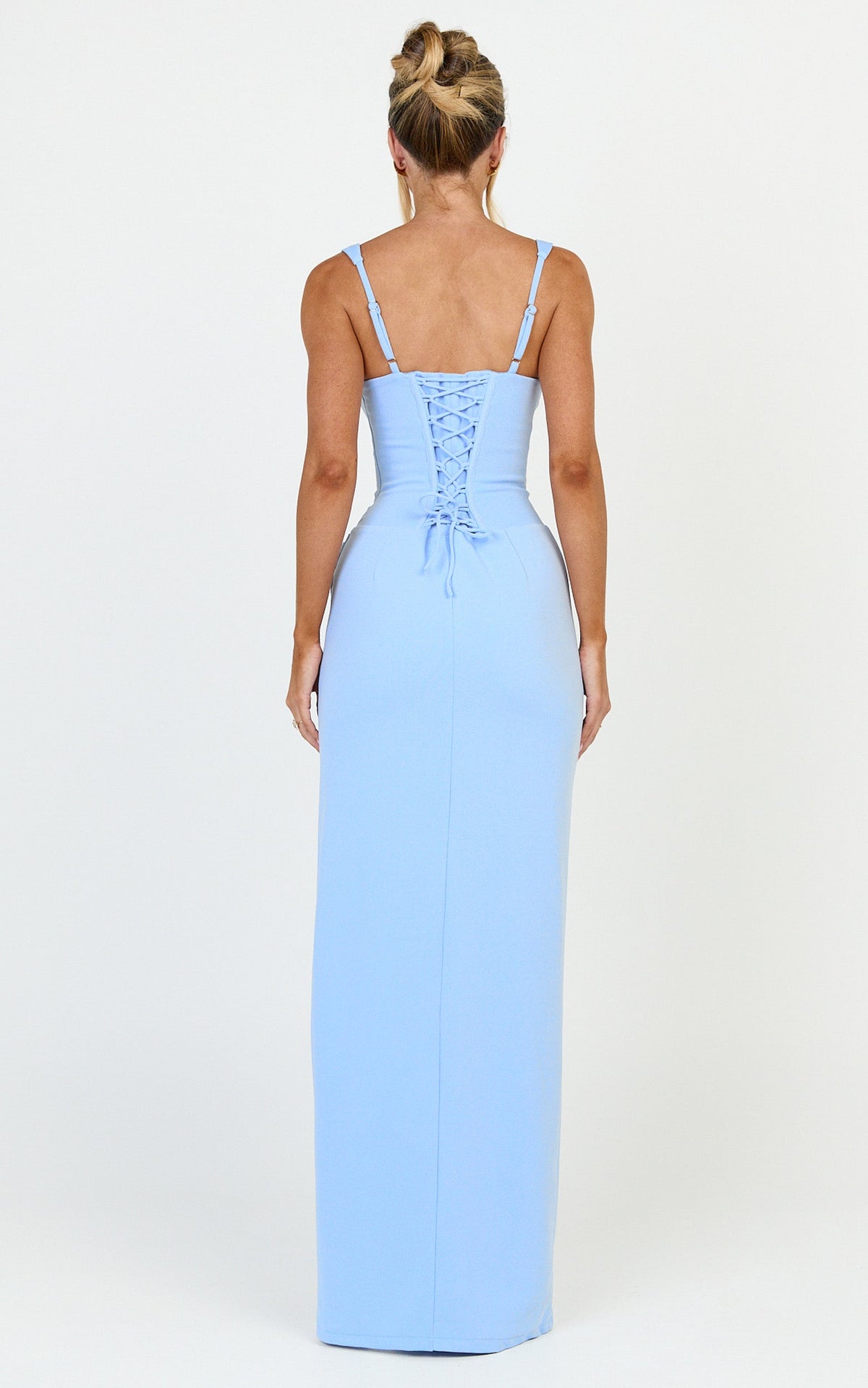 Amara Maxi Dress - Corset Bodice Lace Up Dress in Blue