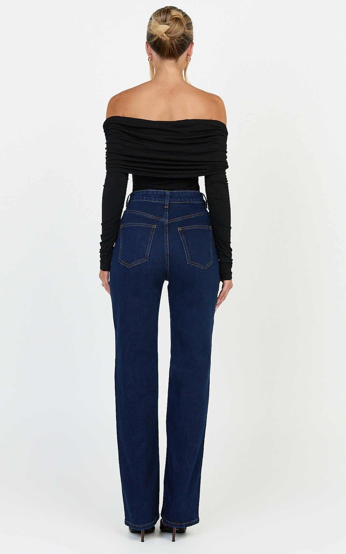 Phoebe Jeans - High Waist Straight Leg Stretch Denim Jeans in Dark Blue Wash