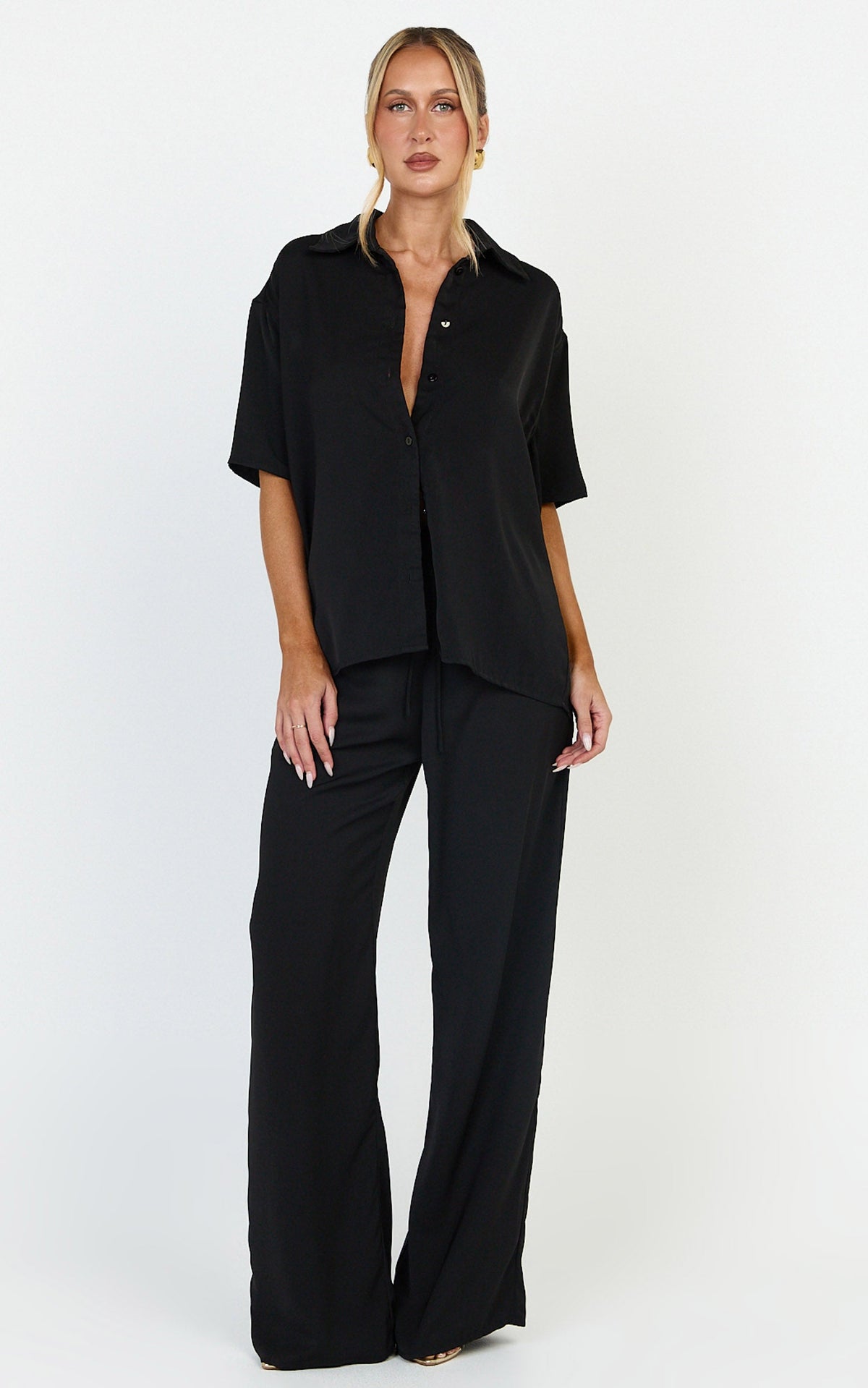 Robyn Pants - High Elastic Waist Relaxed Straight Leg Pants in Black