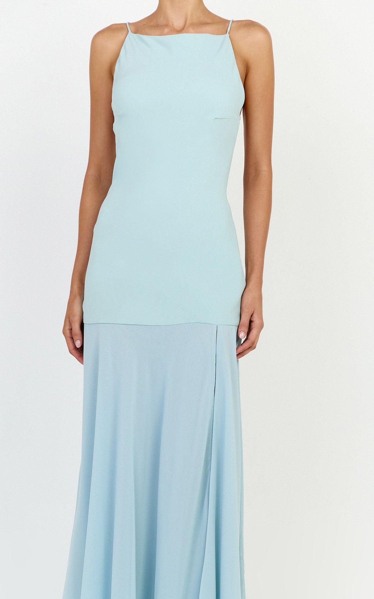 Ayla Maxi Dress - High Neckline Contrast Georgette Skirt Dress in Blue