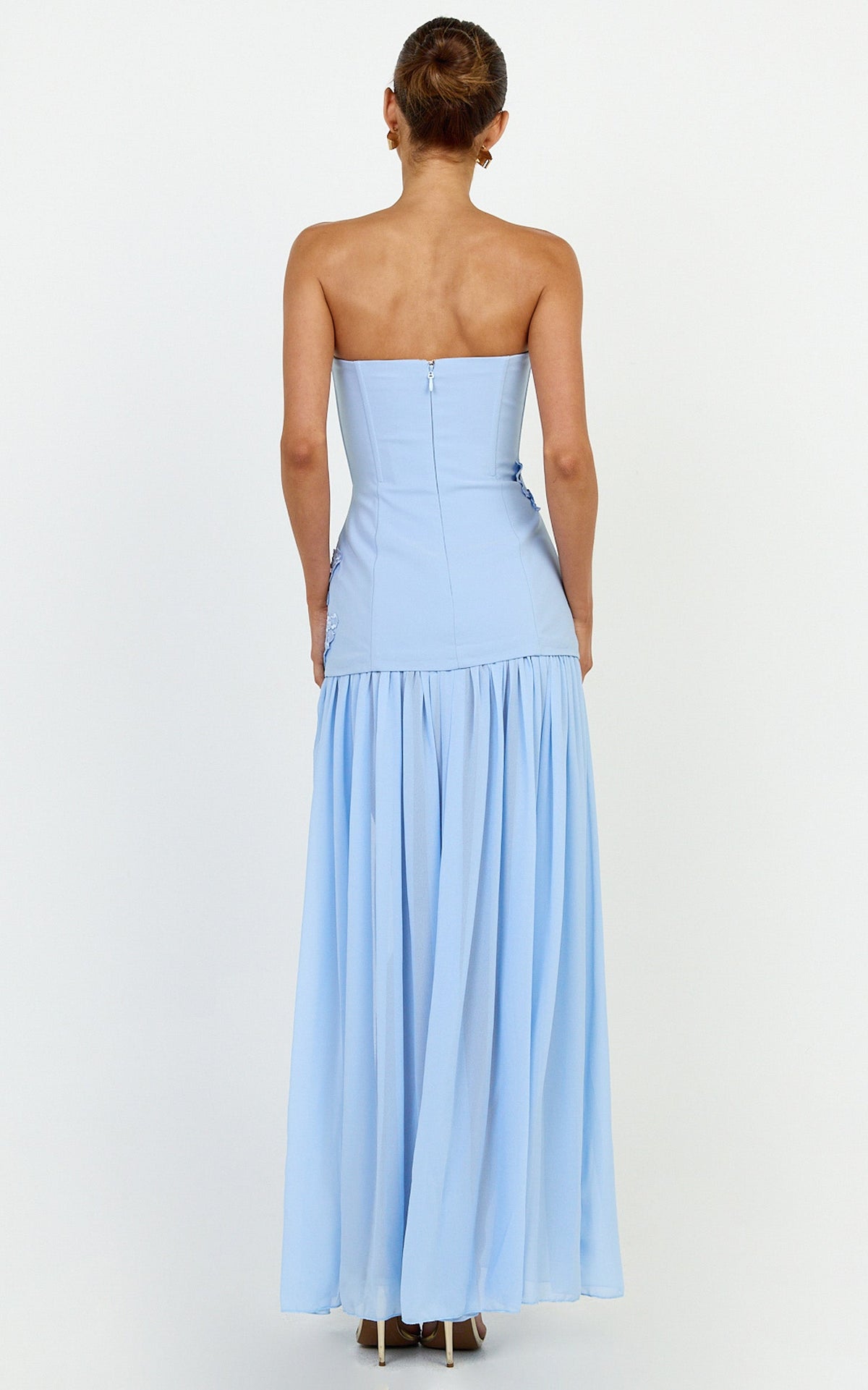 Jefferies Maxi Dress - Peplum Bodice Contrast Georgette Dress in Light Blue