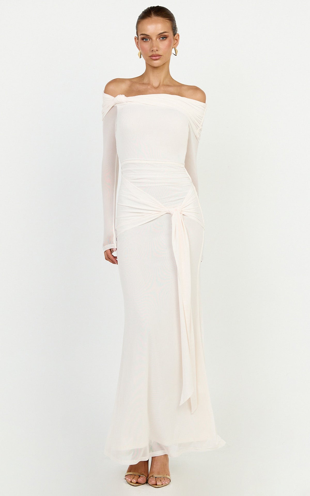 Waverly Maxi Dress - Long Sleeve Off Shoulder Dress in Cream