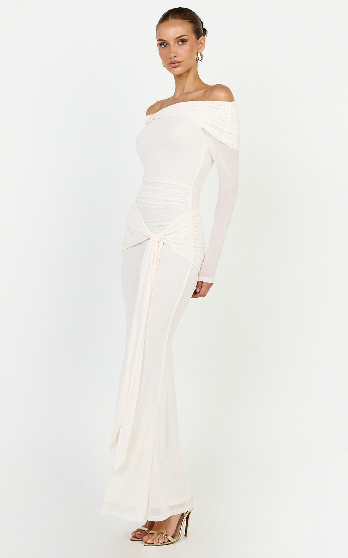 Waverly Maxi Dress - Long Sleeve Off Shoulder Dress in Cream