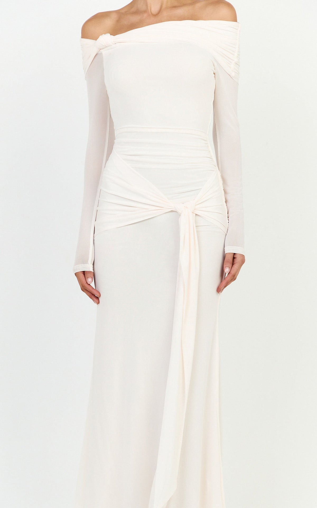 Waverly Maxi Dress - Long Sleeve Off Shoulder Dress in Cream