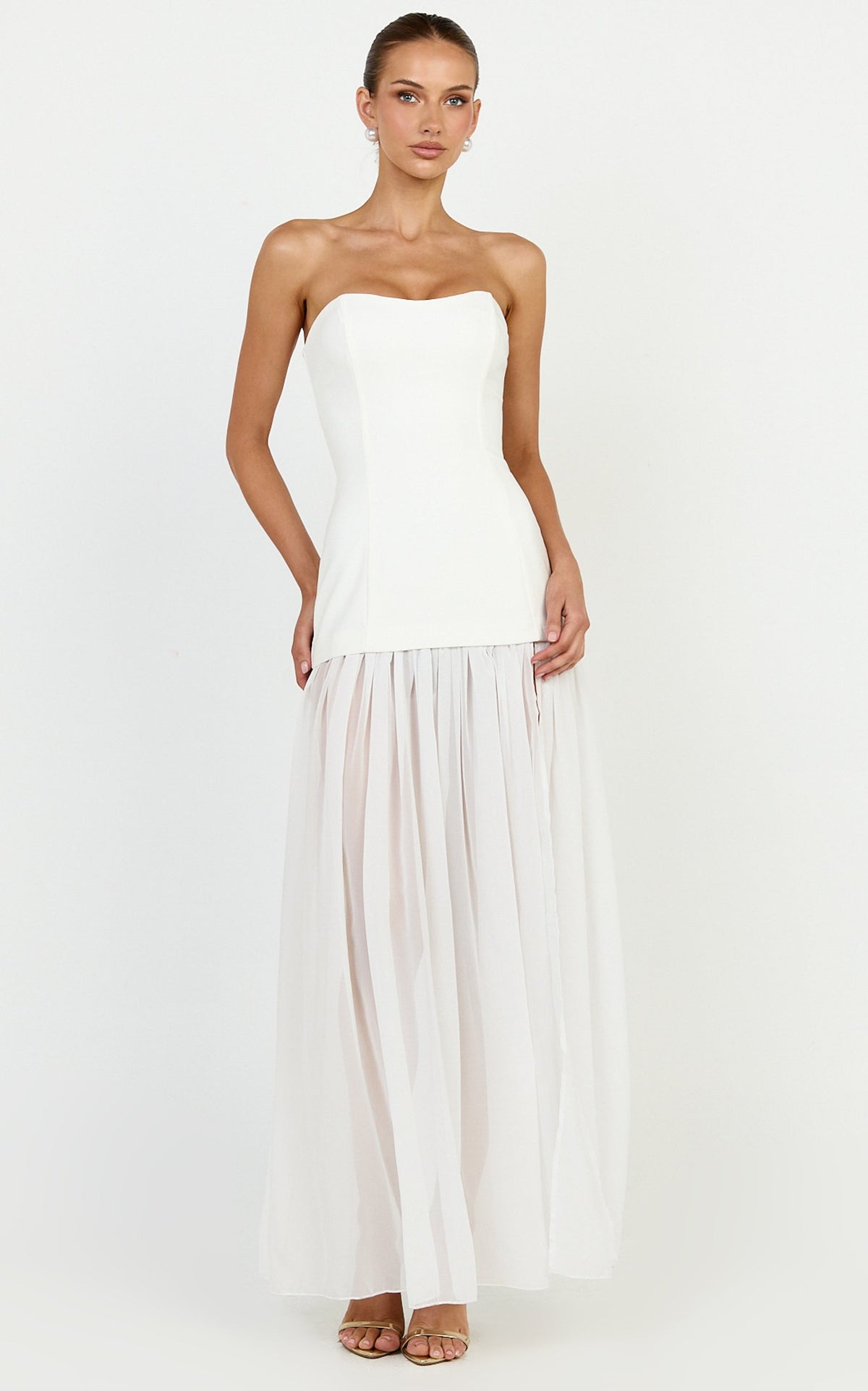 Jocelyn Maxi Dress - Strapless Ruched Fit And Flare Dress in Ivory