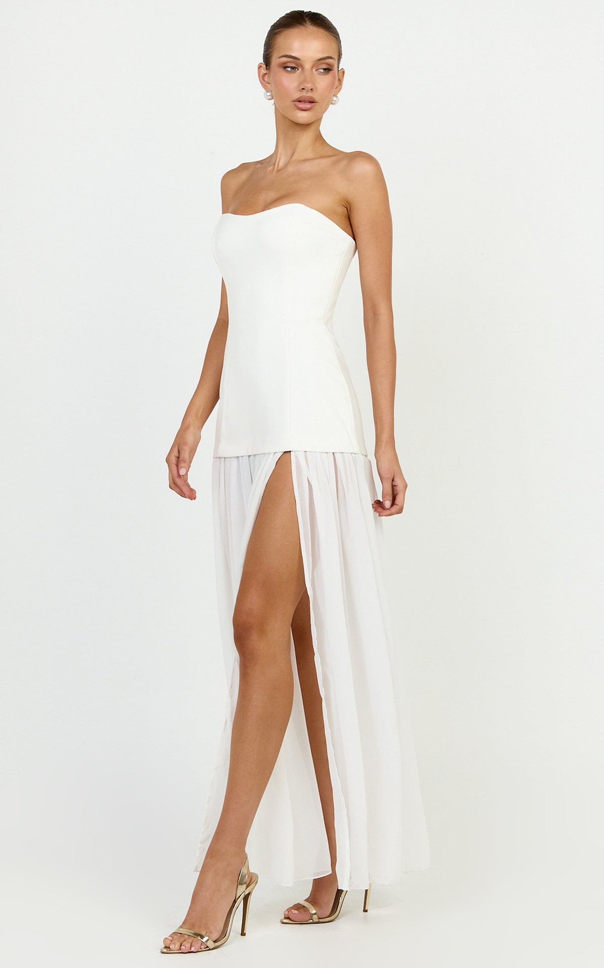 Jocelyn Maxi Dress - Strapless Ruched Fit And Flare Dress in Ivory