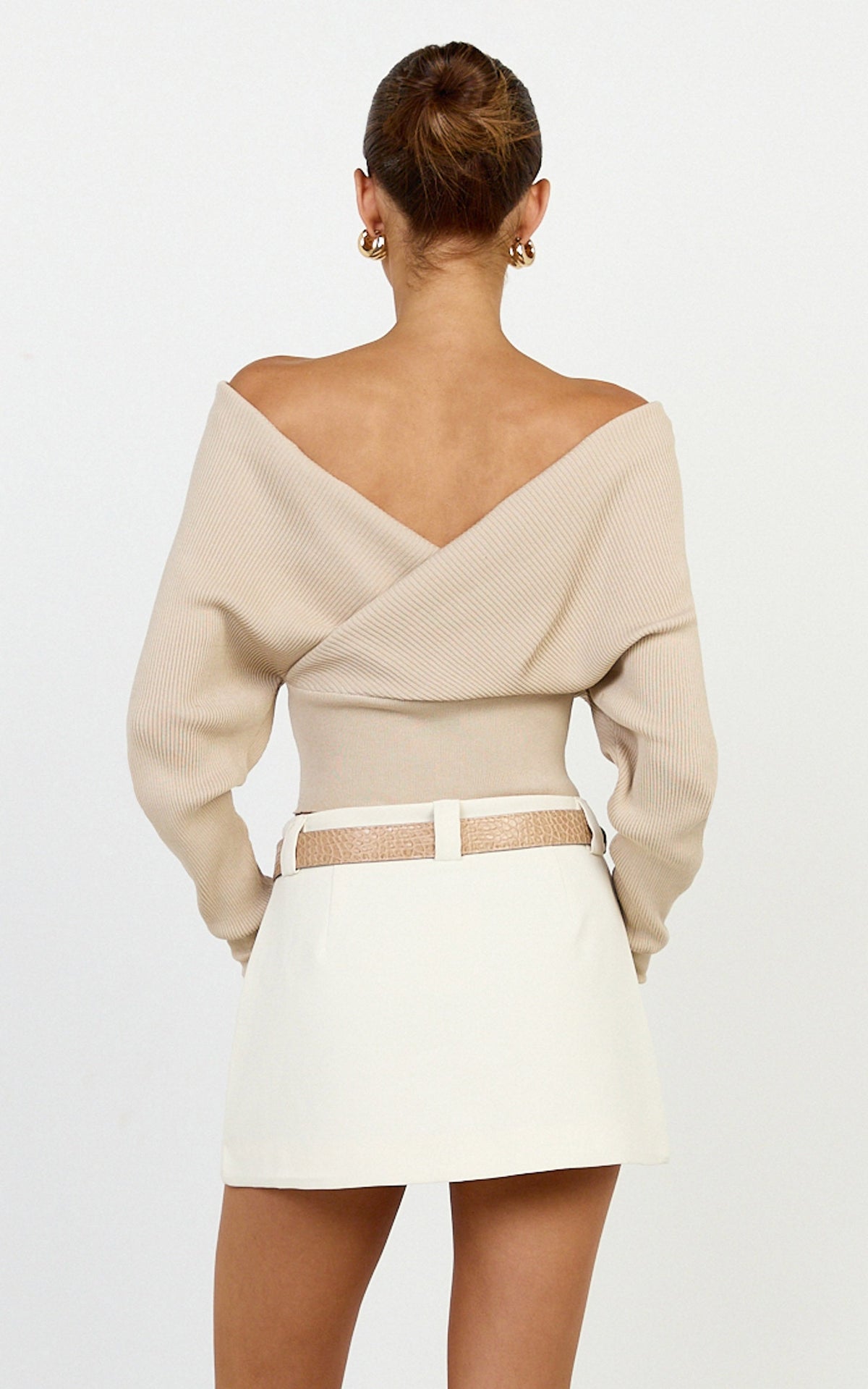 Petra Top - Long Sleeve Wrap Ribbed Knit Top in Oat Marle