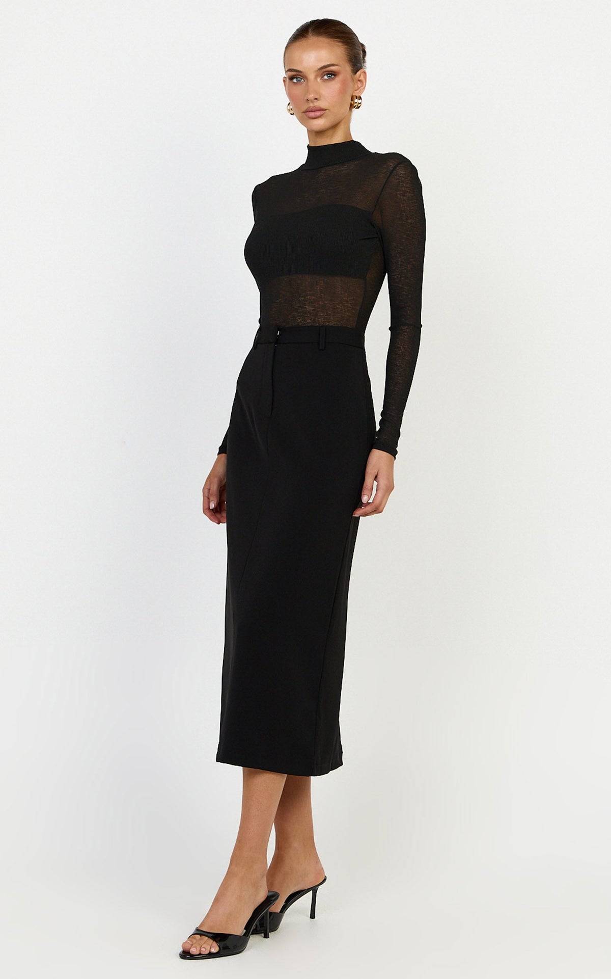 Willa Bodysuit - High Neck Sheer Bodysuit in Black