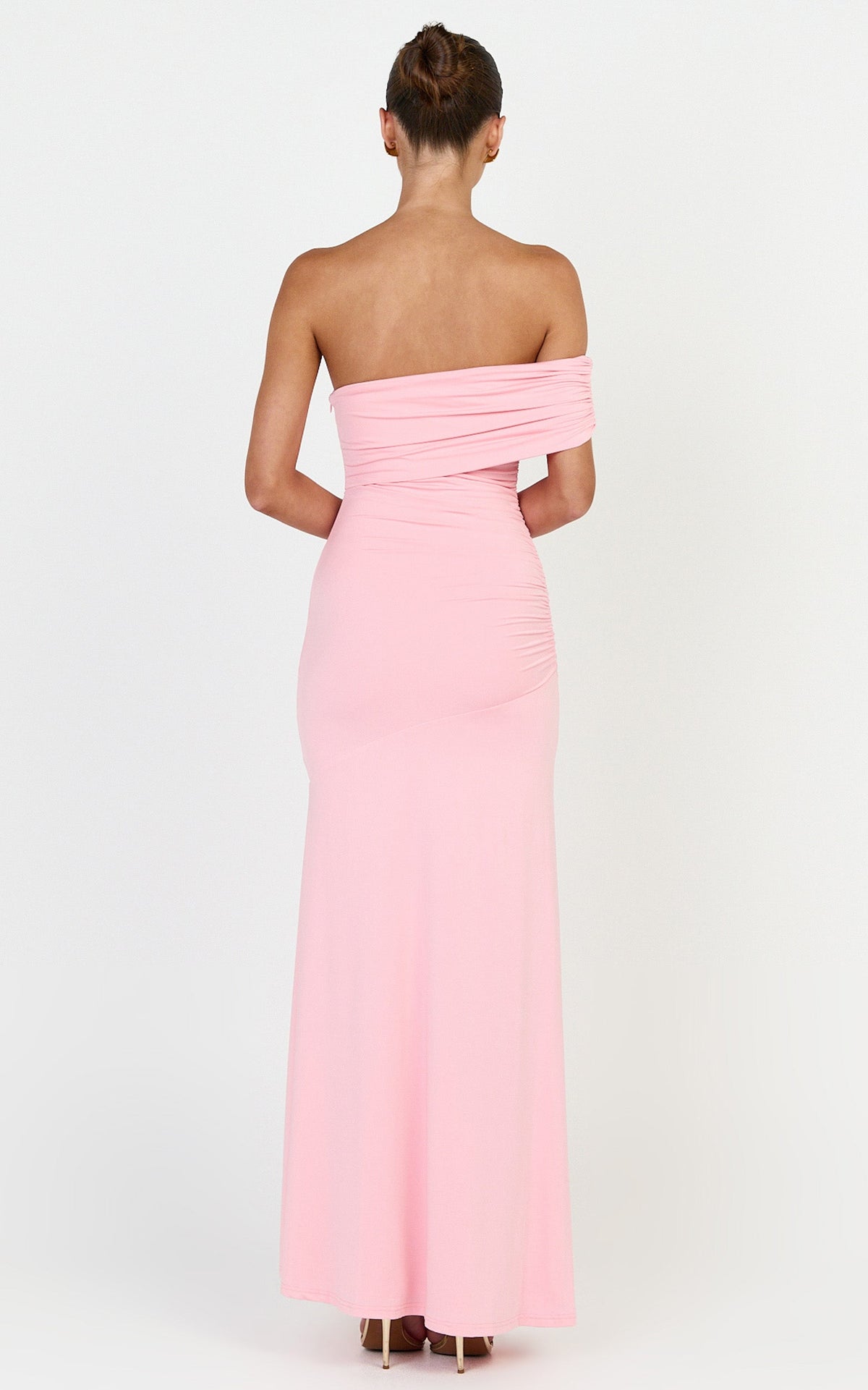 Opal Maxi Dress - Off Shoulder Gathered Bodice Fit And Flare Dress in Pink
