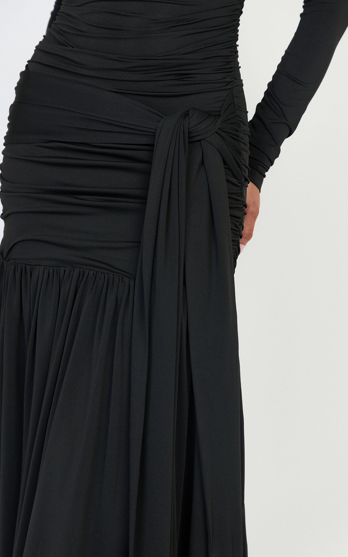 Amaya Maxi Dress - Off Shoulder Draped Long Sleeve Dress in Black