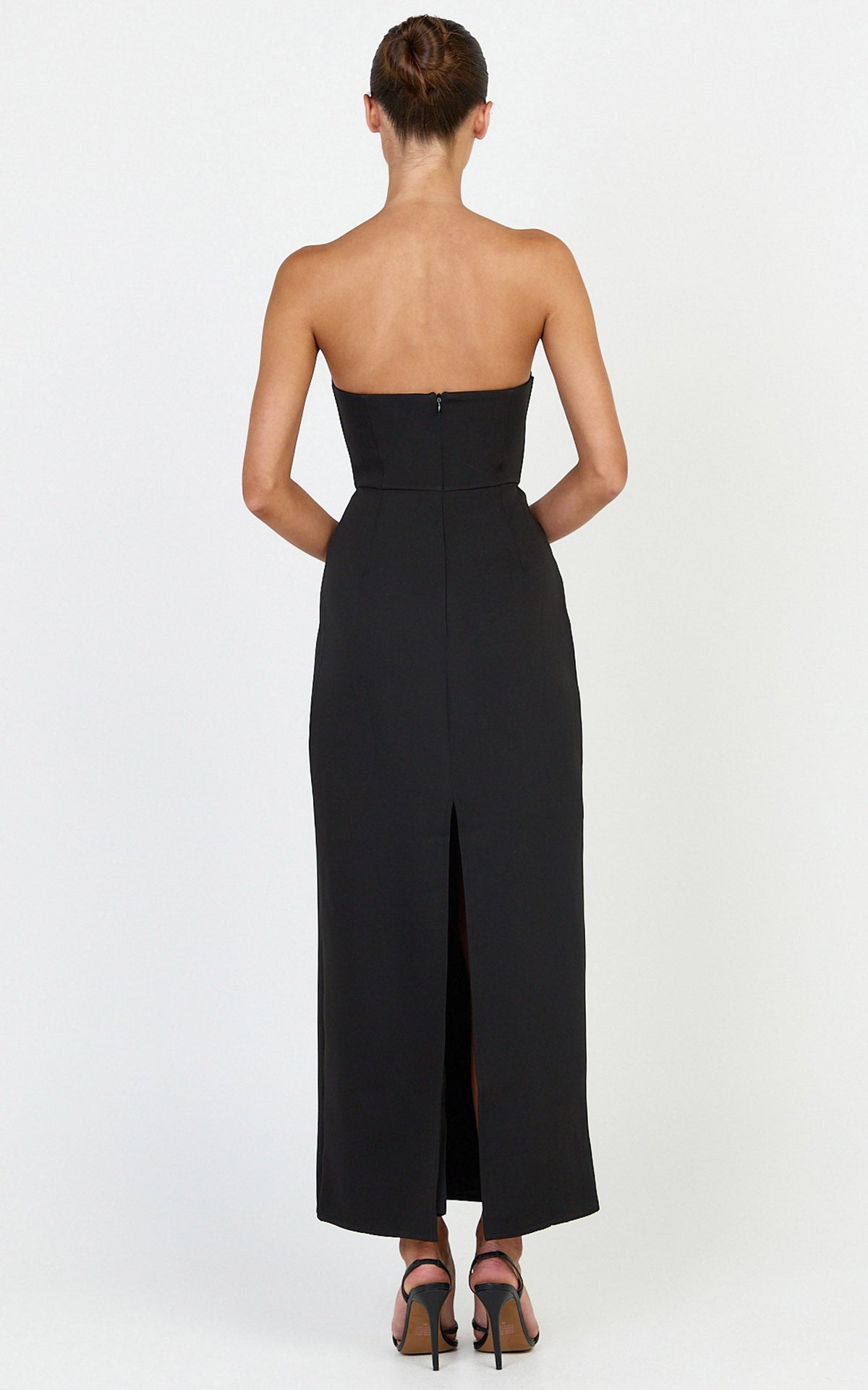 Aurea Maxi Dress - Strapless Gold Trim Column Dress in Black