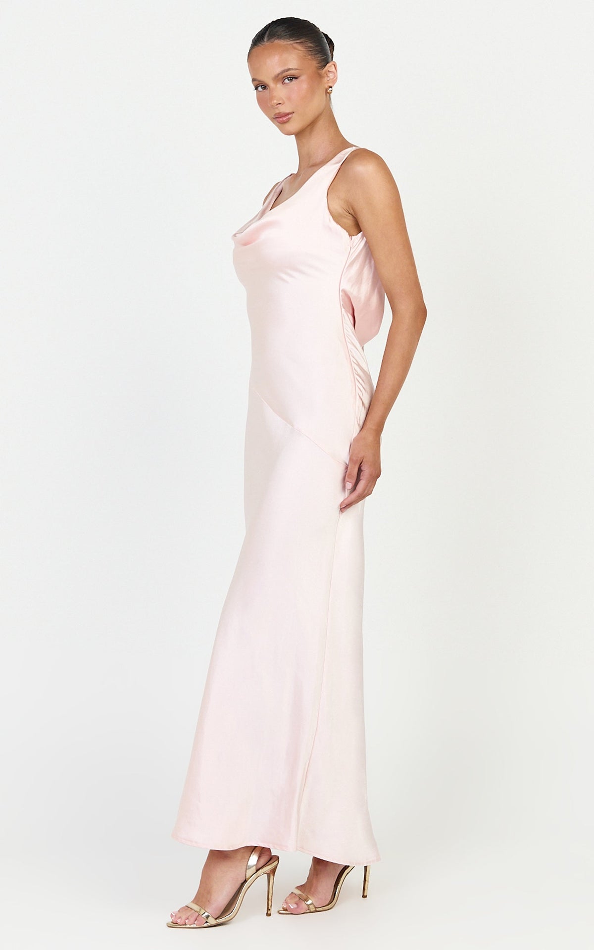 Adilah Maxi Dress - Cowl Neck Satin Dress in Light Pink