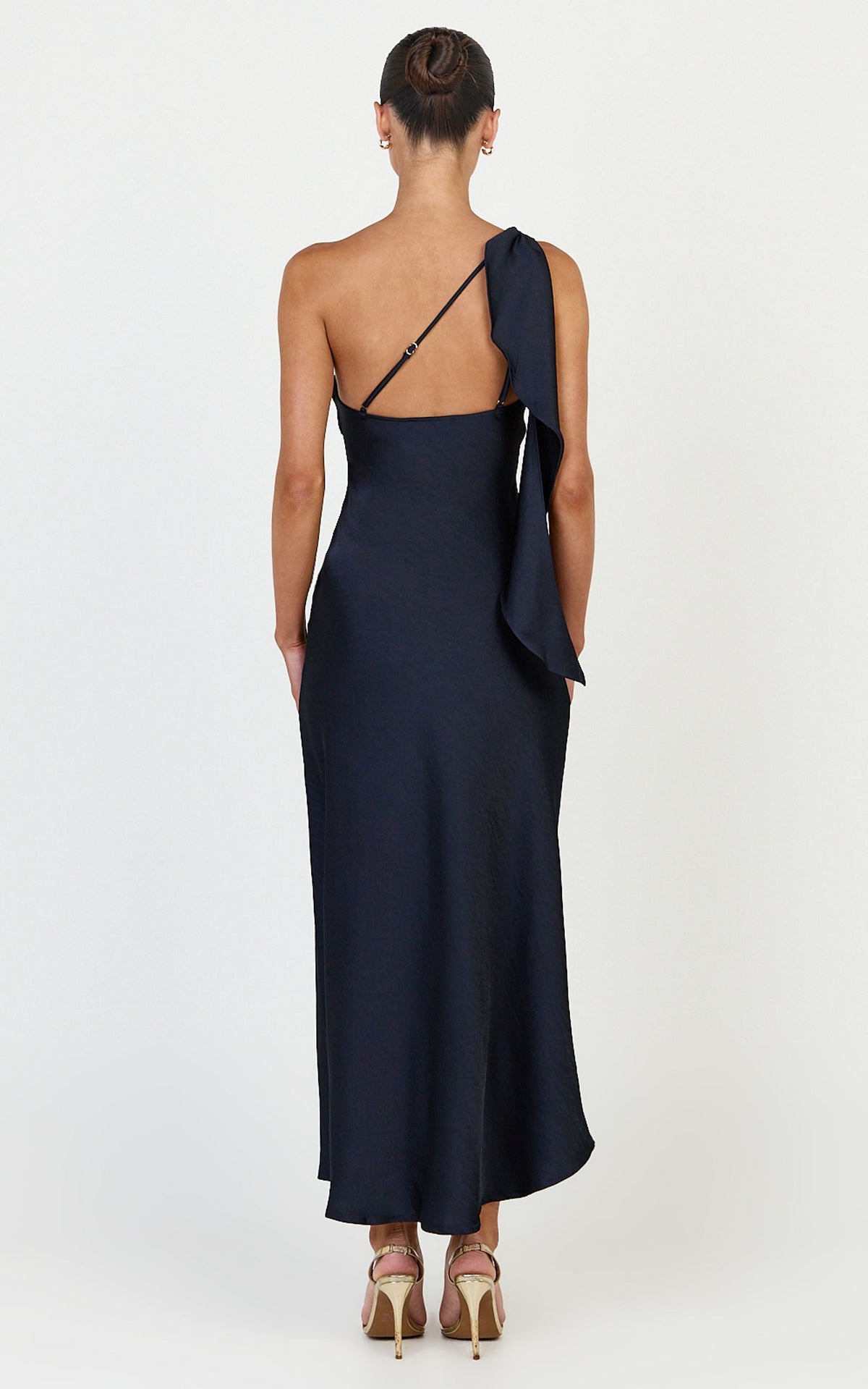 Calix Midi Dress - One Shoulder Slip Dress in Navy