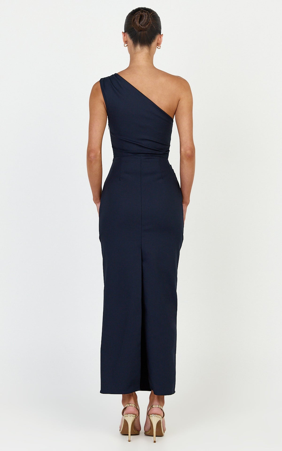 Karlie Midi Dress - One Shoulder Fitted Dress in Navy