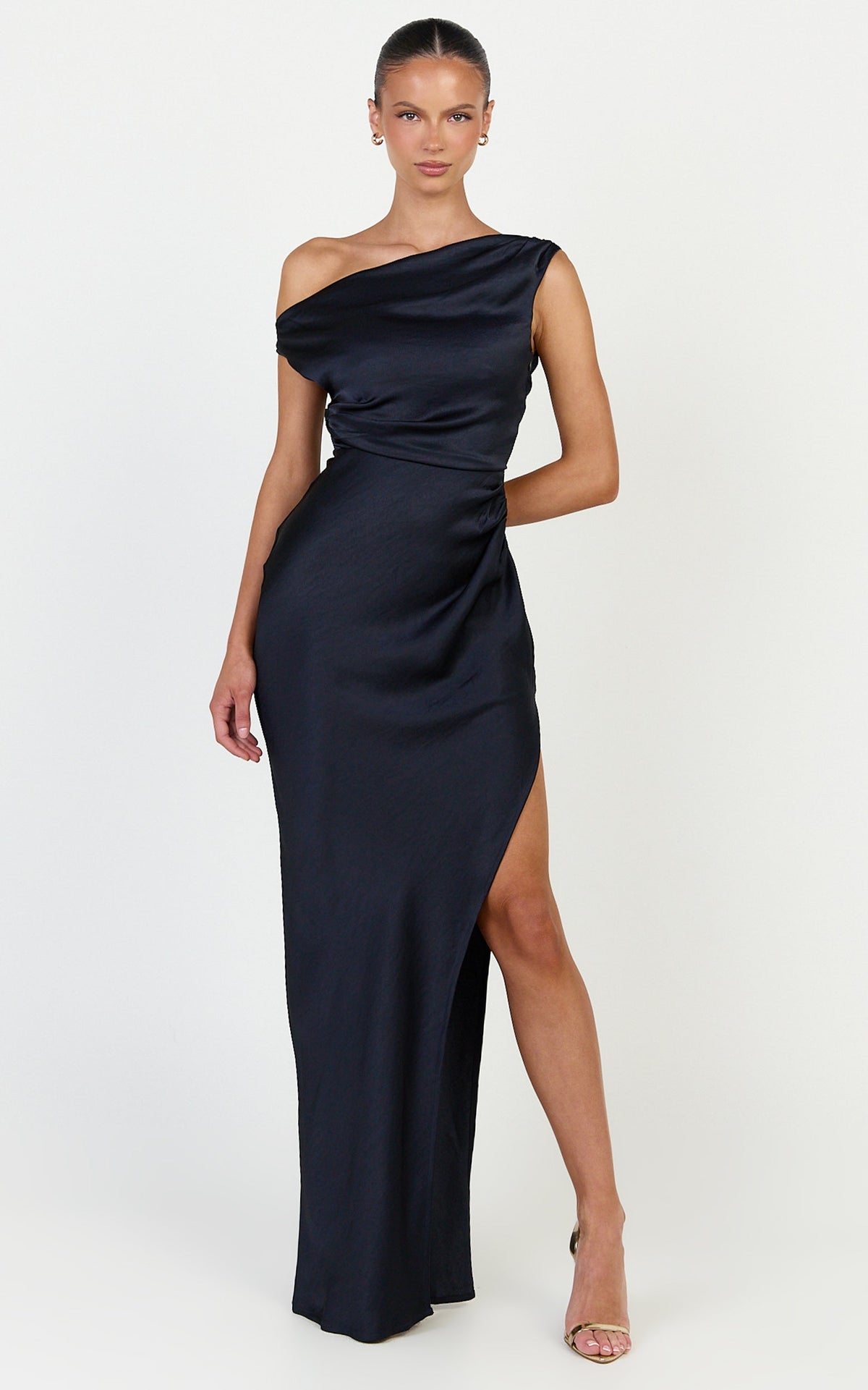 Laurie Maxi Dress - One Shoulder Ruched Dress in Navy