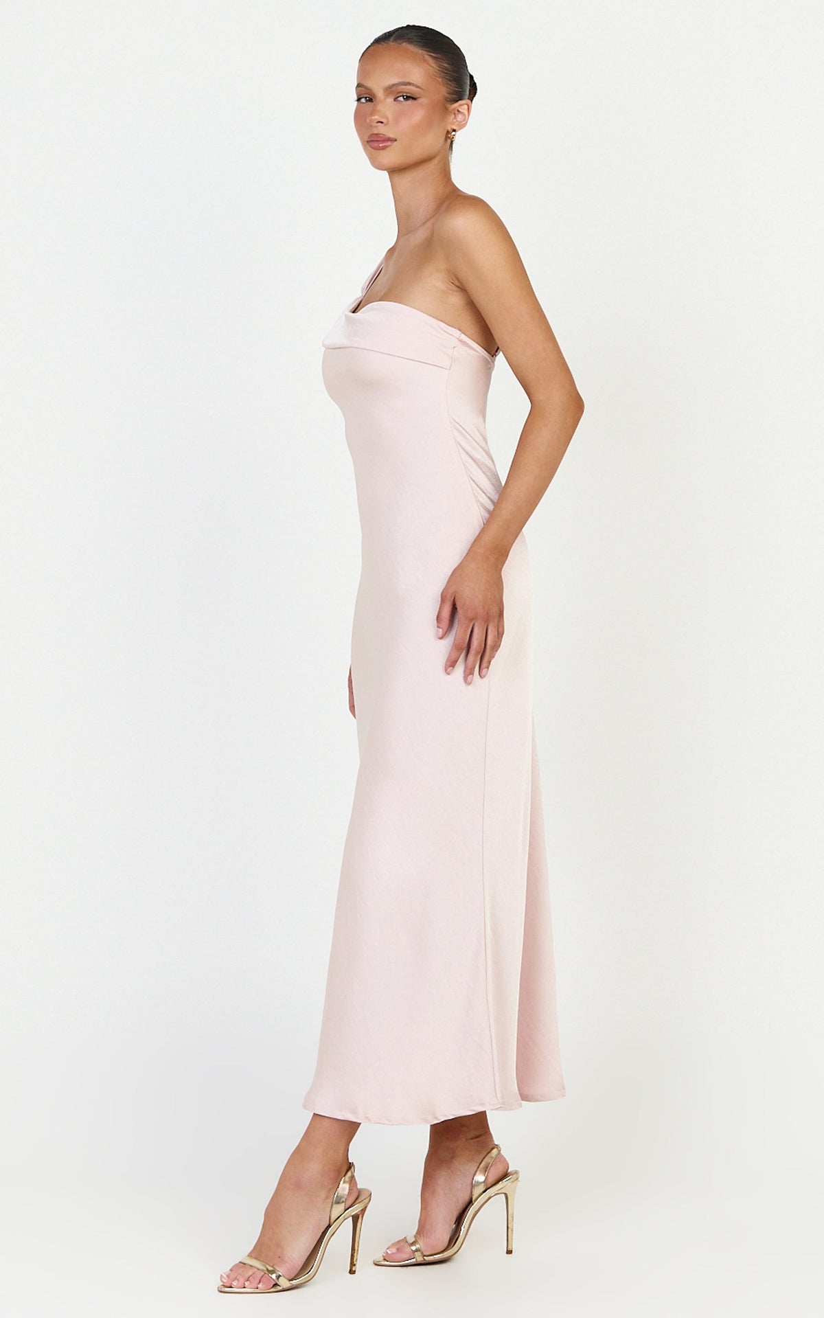 Calix Midi Dress - One Shoulder Slip Dress in Pink
