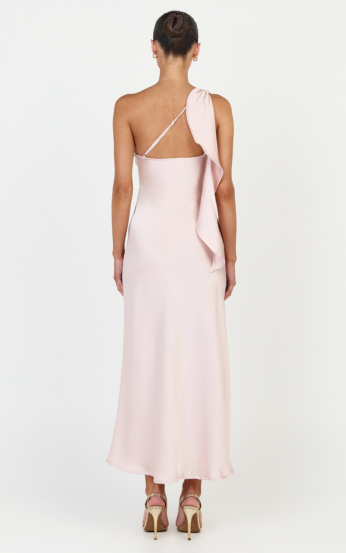 Calix Midi Dress - One Shoulder Slip Dress in Pink
