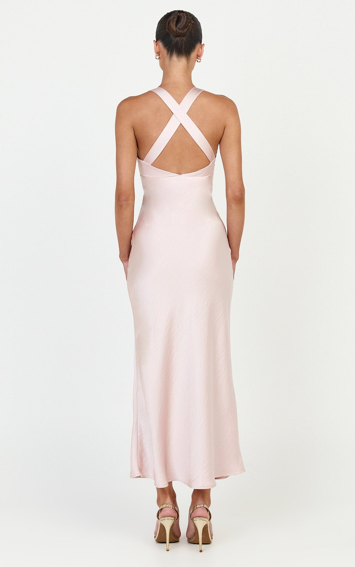 Khalani Midi Dress - Deep V Neck Satin Slip Dress in Light Pink