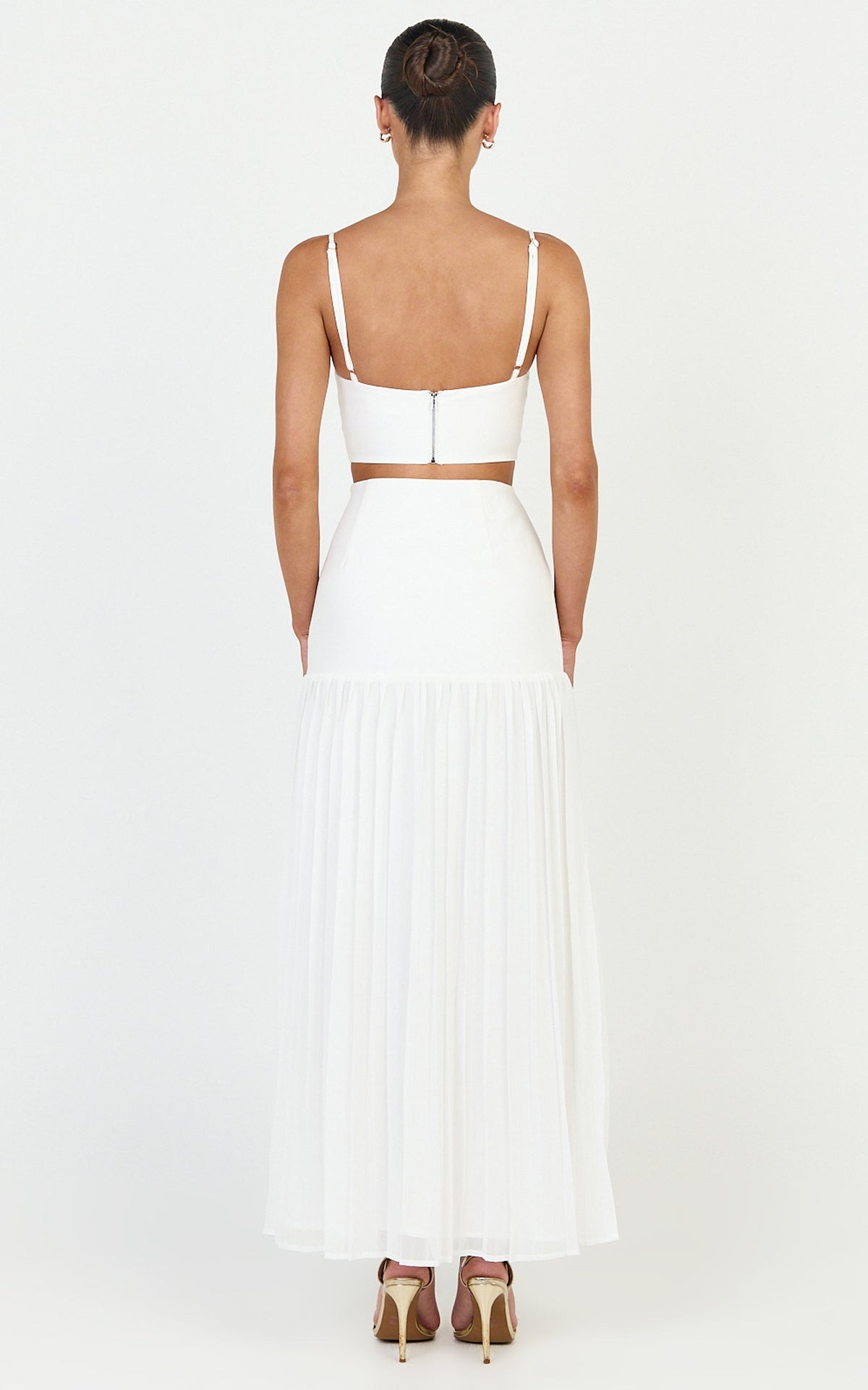 Rowan Two Piece Top and Skirt Set - Square Neck Crop Top and High Waist Pleated Maxi Skirt Set in Ivory