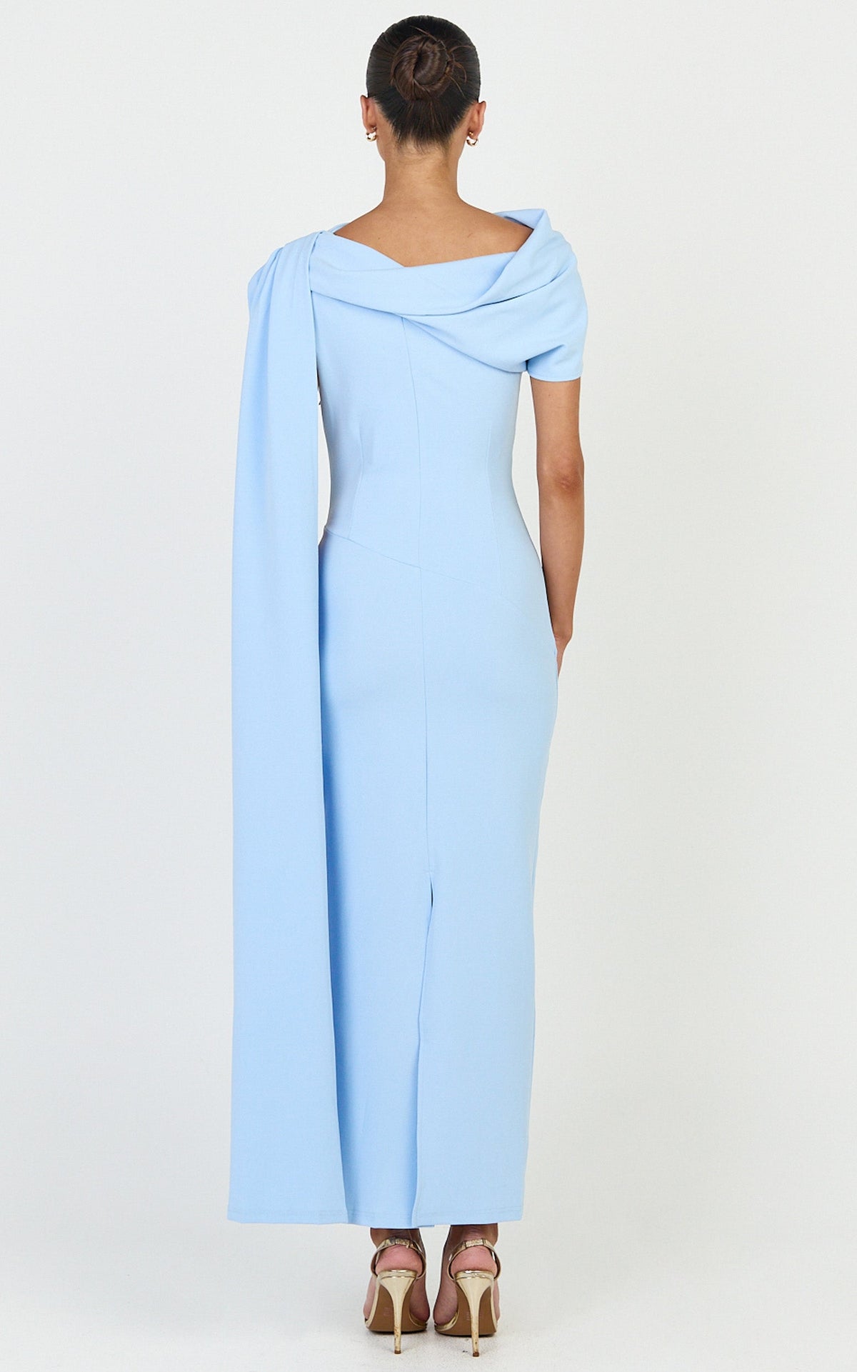 Visenta Midi Dress - Asymmetrical Sleeve Dress in Blue