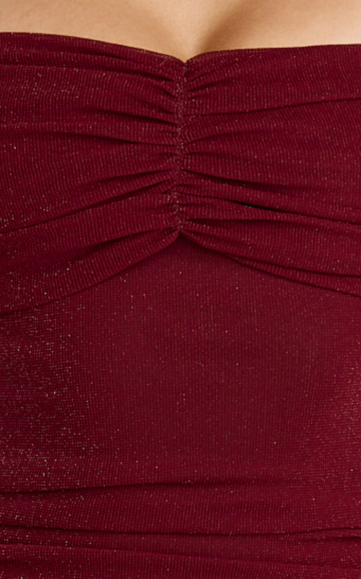 Coraline Mini Dress - Long Sleeve Off Shoulder Lurex Mesh Dress in Wine