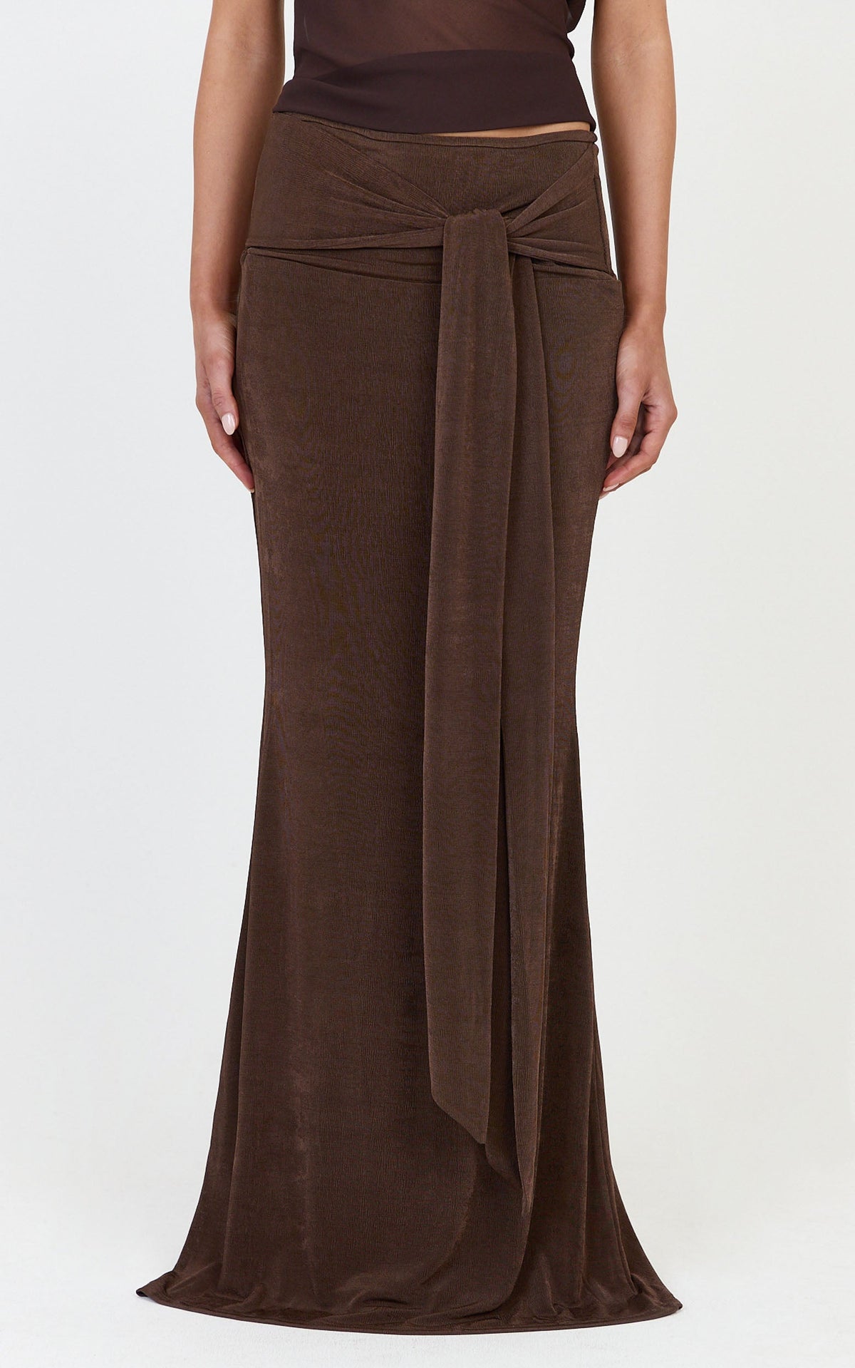 Margaret Maxi Skirt - Tie Waist Jersey Maxi Skirt in Chocolate