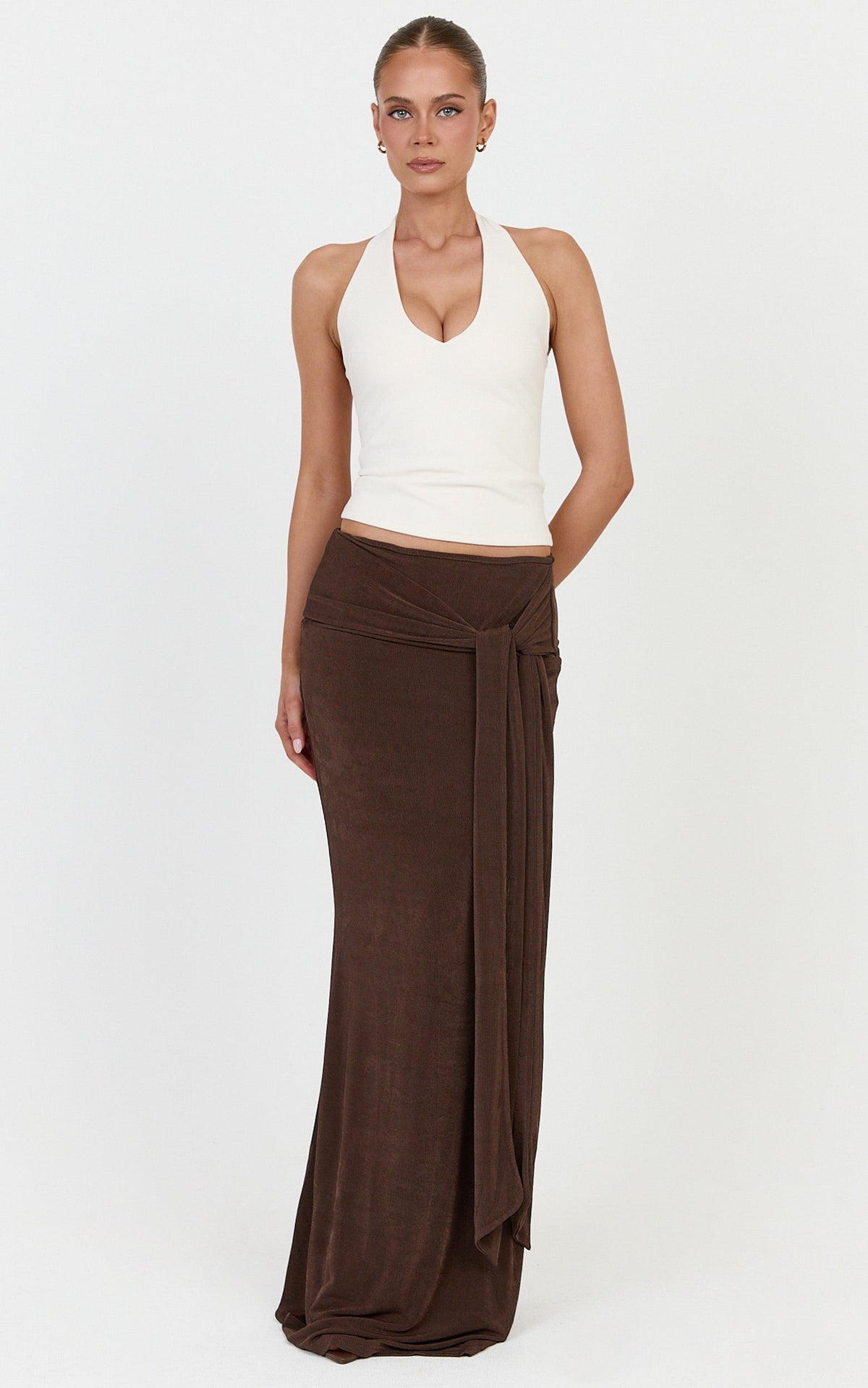 Margaret Maxi Skirt - Tie Waist Jersey Maxi Skirt in Chocolate