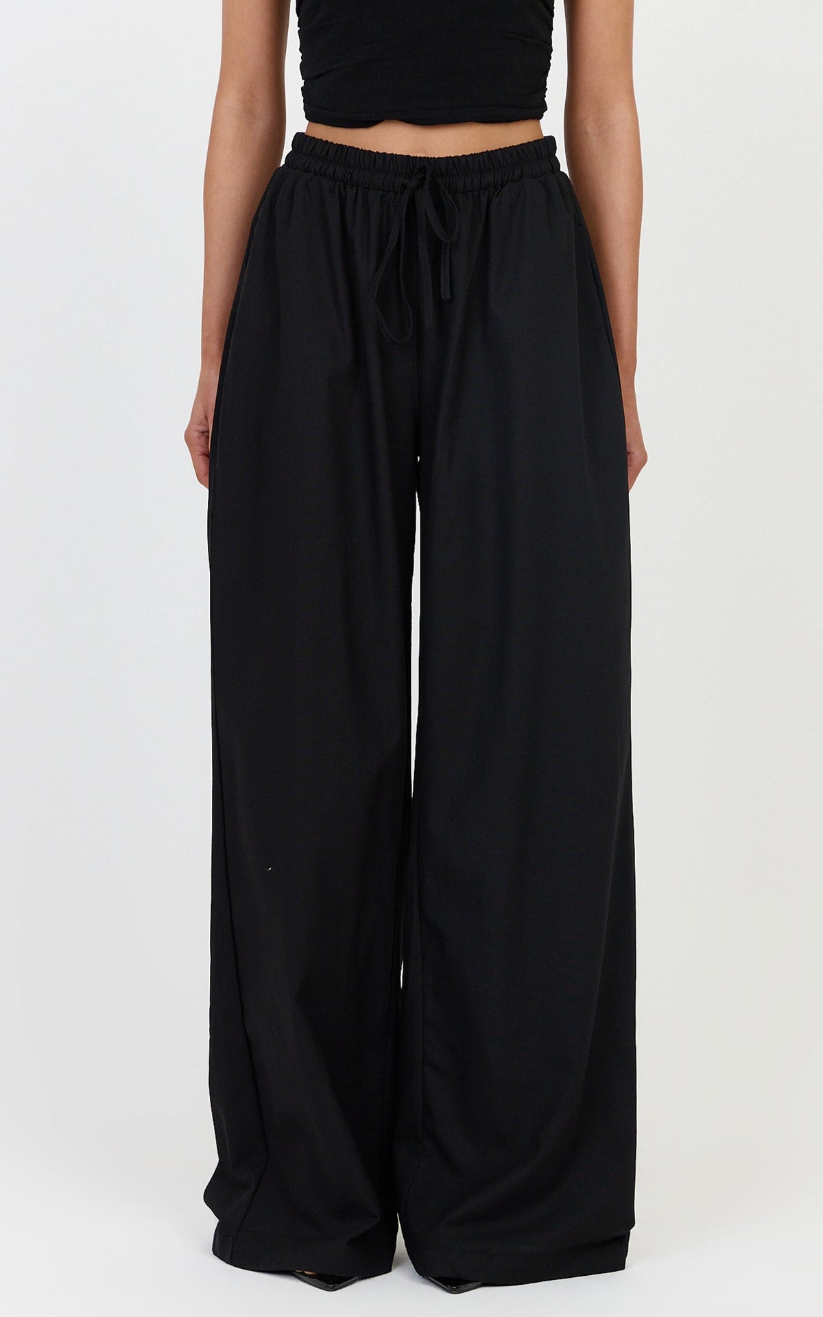 Vivienne Pants - Linen Blend Wide Leg Pants in Black